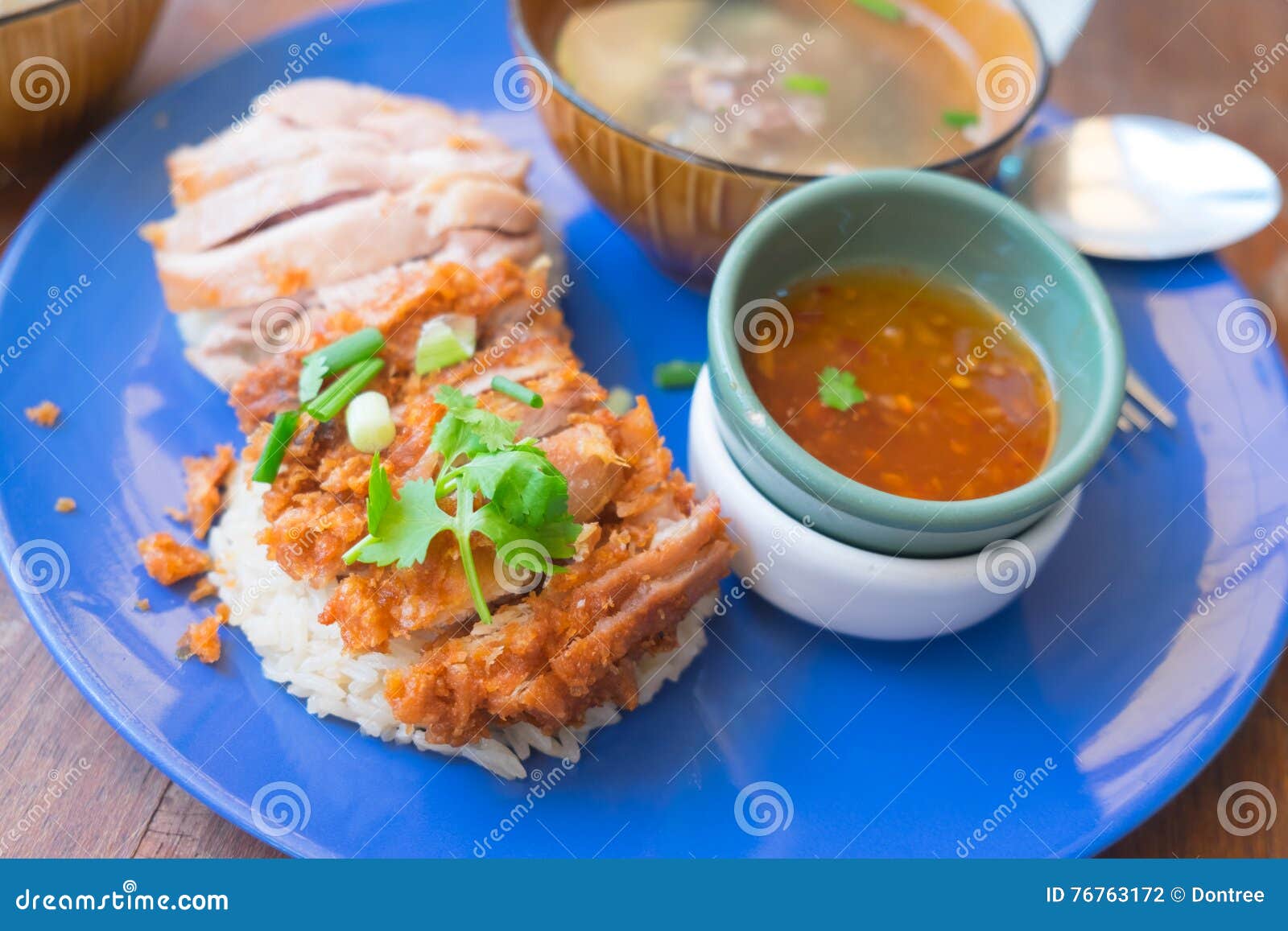 Chicken Rice, Fried Chicken and Boil Chicken with Rice Stock Photo