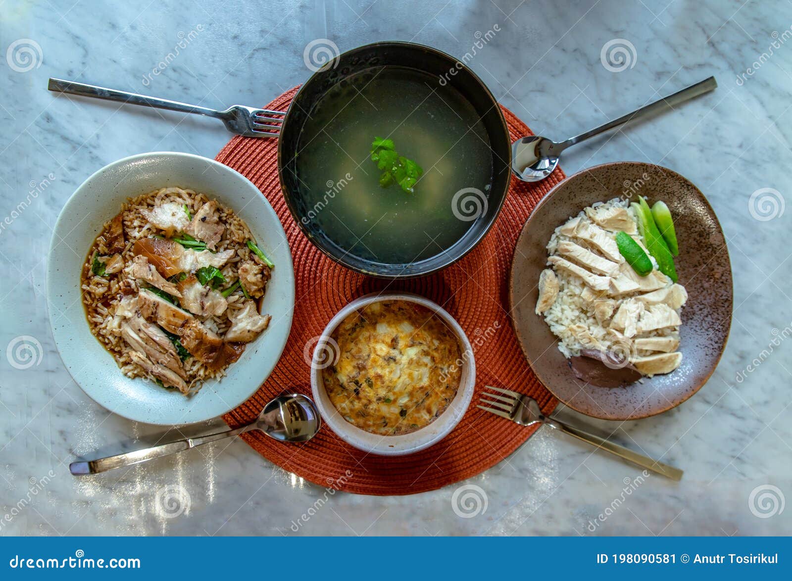 Chicken Rice And Thai Stewed Pork Leg With Rice, Chicken Broth And