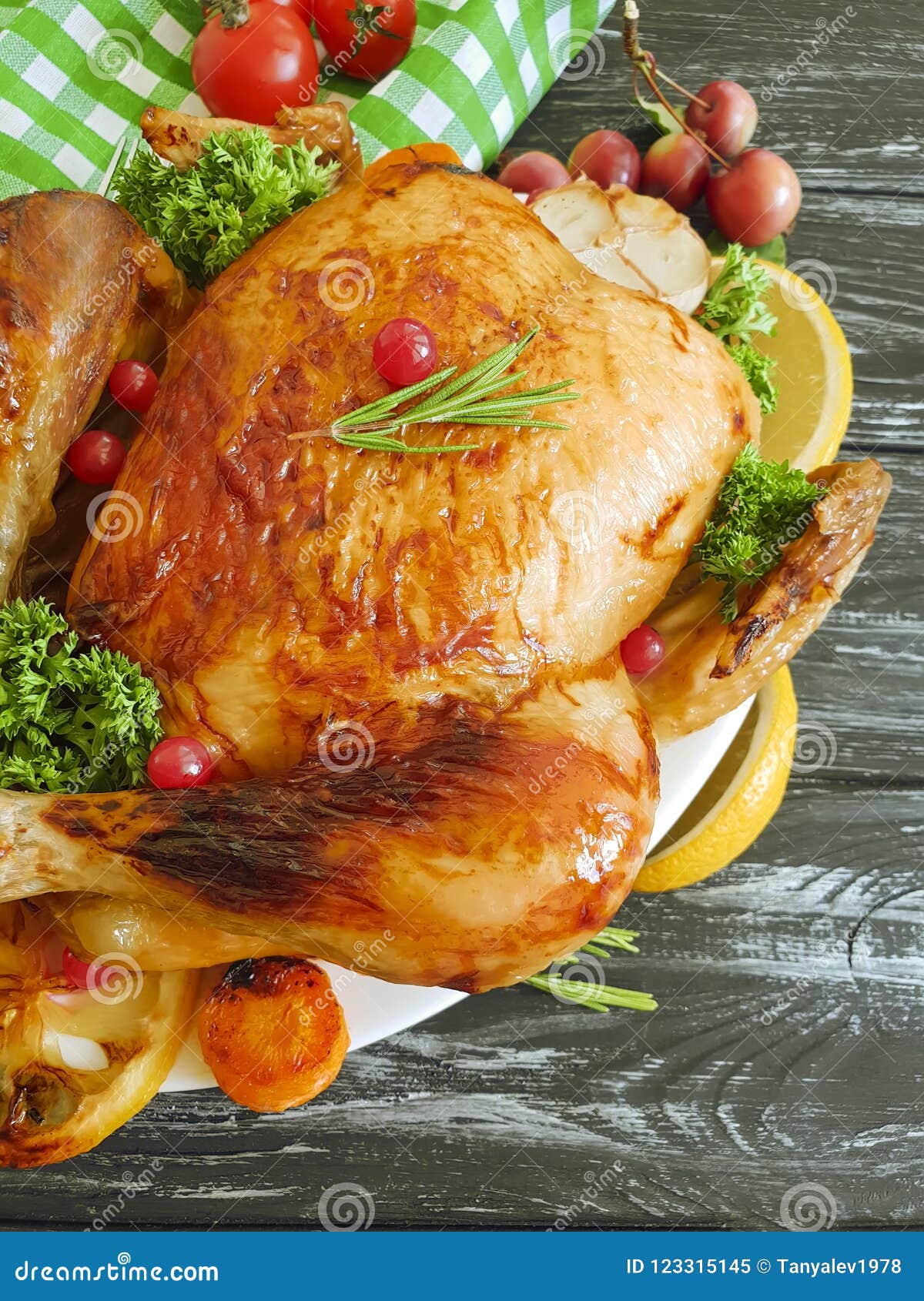 Chicken Roast Whole on Homemade Delicious a Black Wooden Background ...