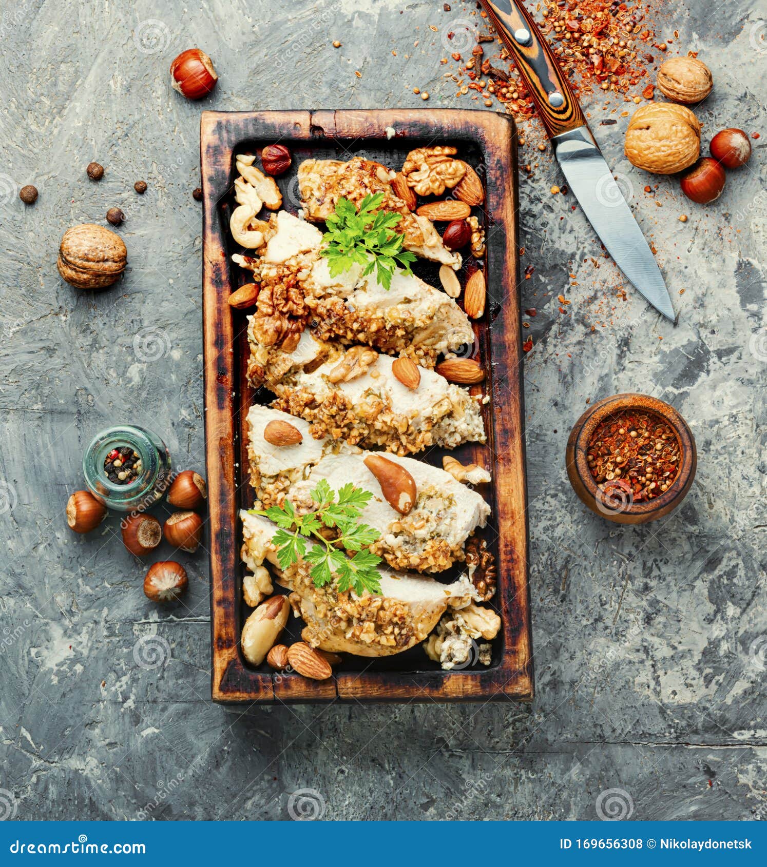 Stuffed Chicken Breast with Nuts Stock Photo Image of cutting