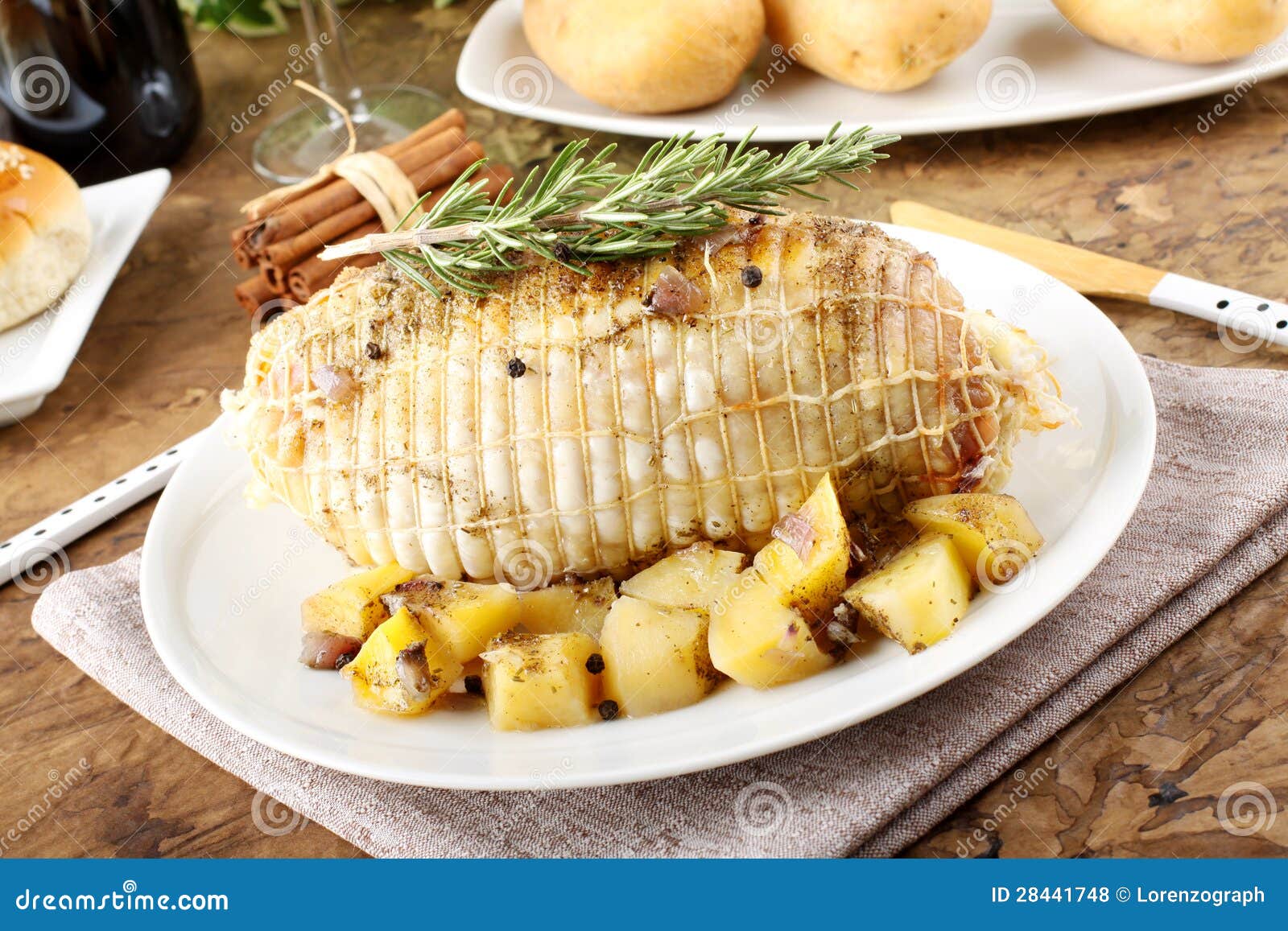 Chicken Roll Stuffed with Baked Potatoes Stock Photo Image of