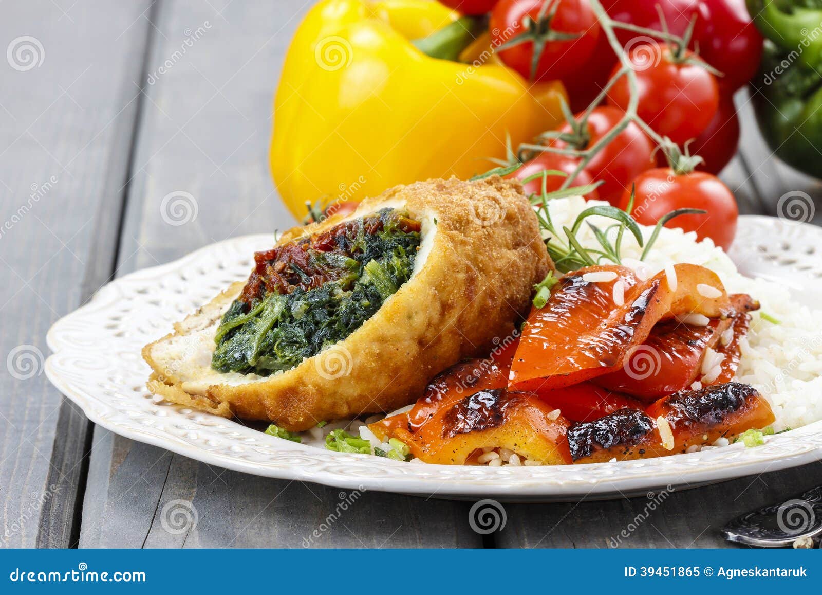 Chicken Roll Stuffed with Spinach and Dried Tomatoes Stock Image ...