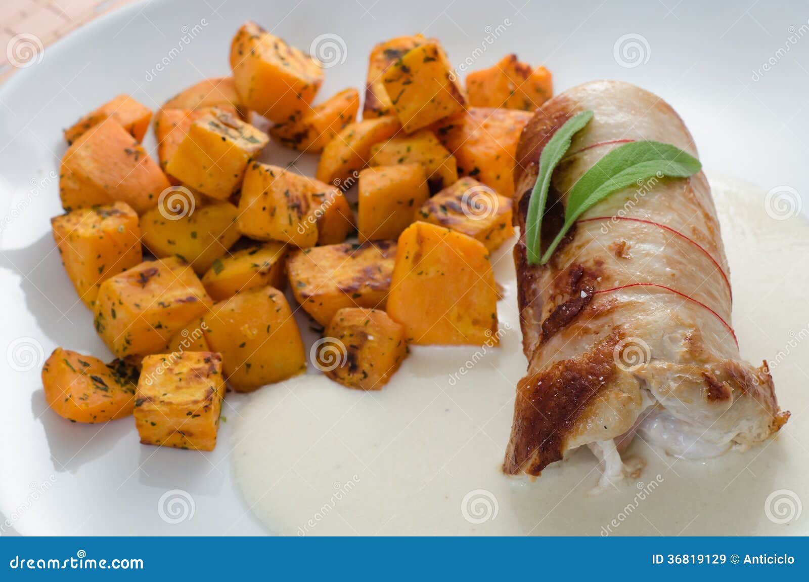 Chicken Roulade with Baked Pumpkin Stock Image Image of homemade
