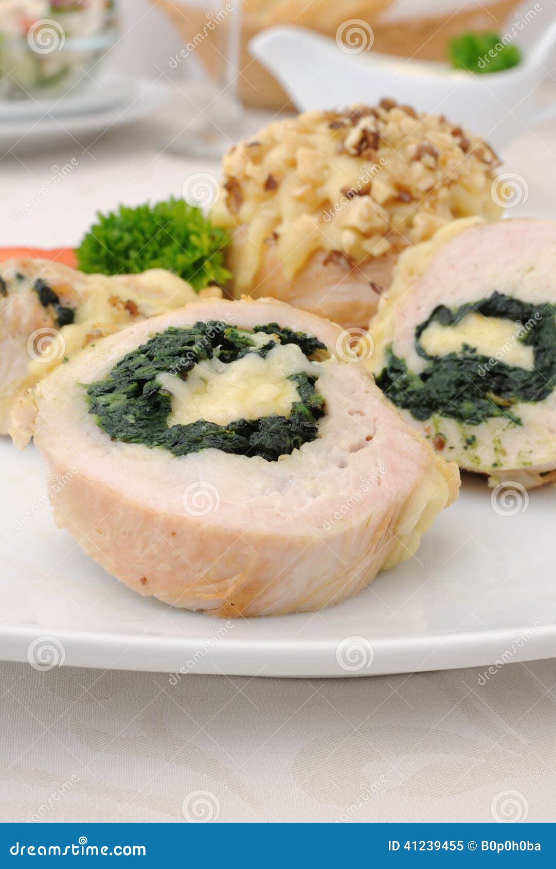 Chicken Roulade Stuffed with Spinach and Cheese Stock Image Image of