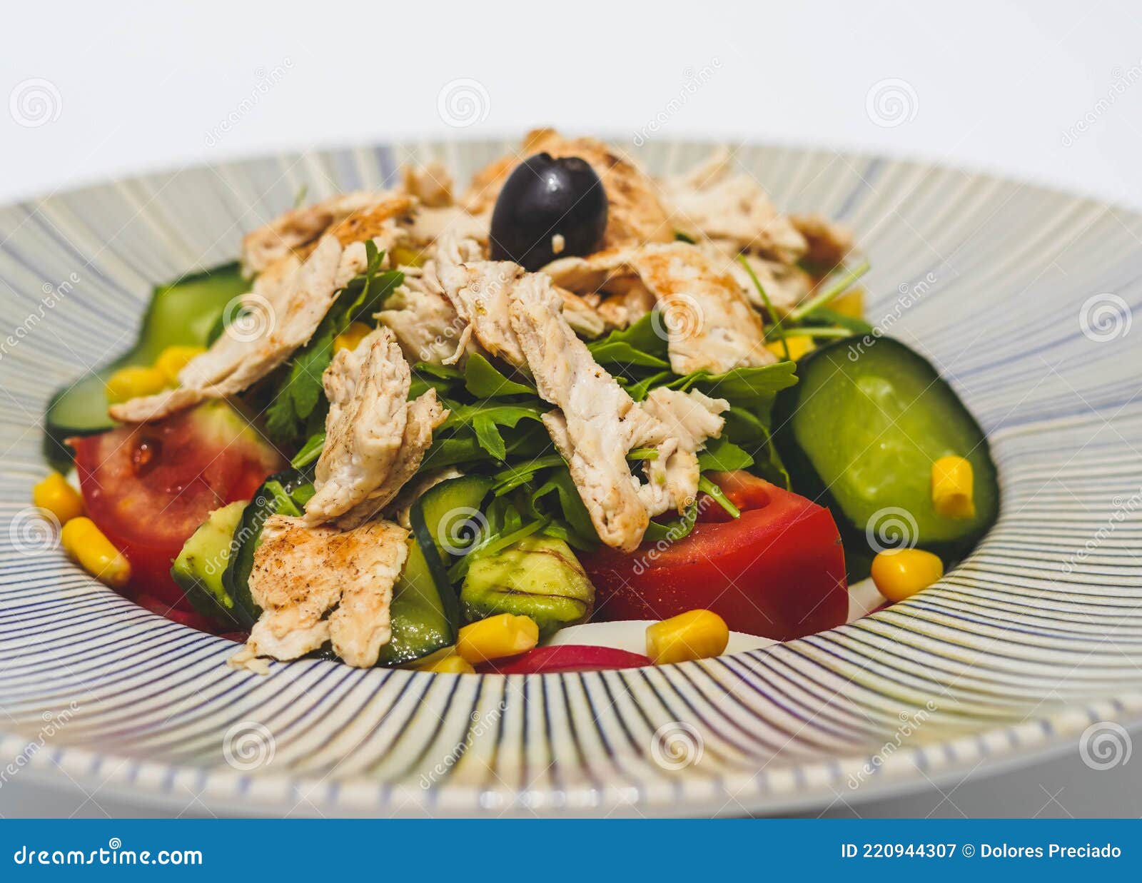Chicken Salad with Lettuce, Tomato and Cucumber Stock Image - Image of ...