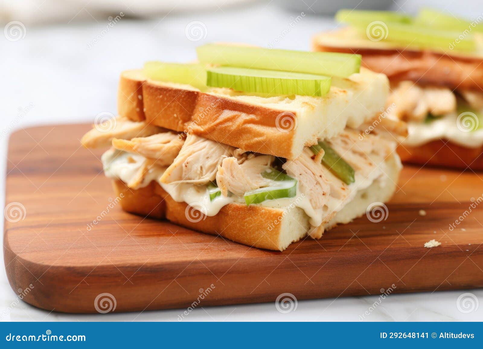 Chicken Sandwich with Mayo and Celery on Plain White Bread Stock Image