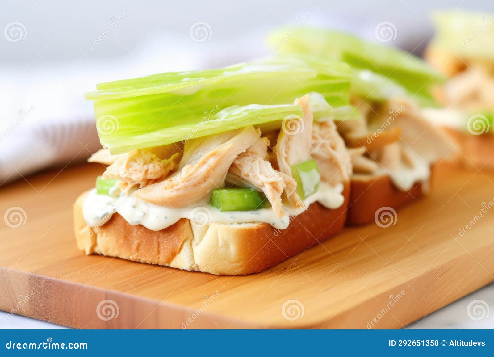 Chicken Sandwich with Mayo and Celery on Plain White Bread Stock Photo
