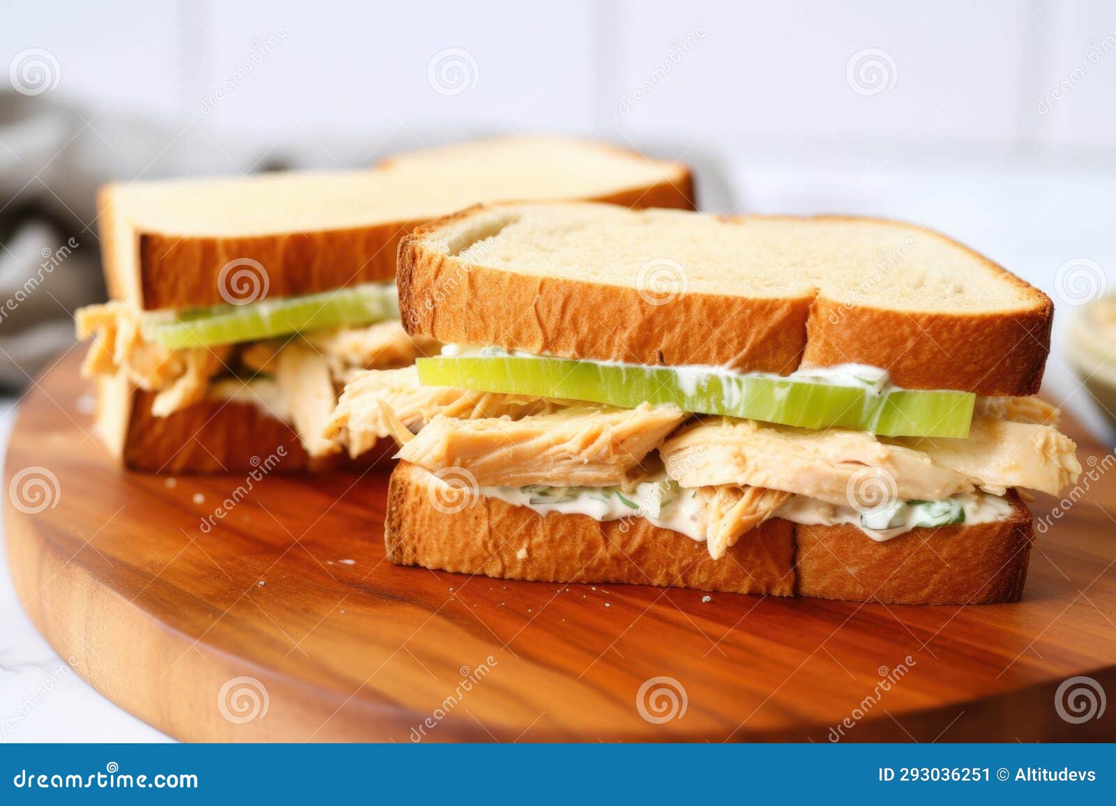 Chicken Sandwich with Mayo and Celery on Plain White Bread Stock Image