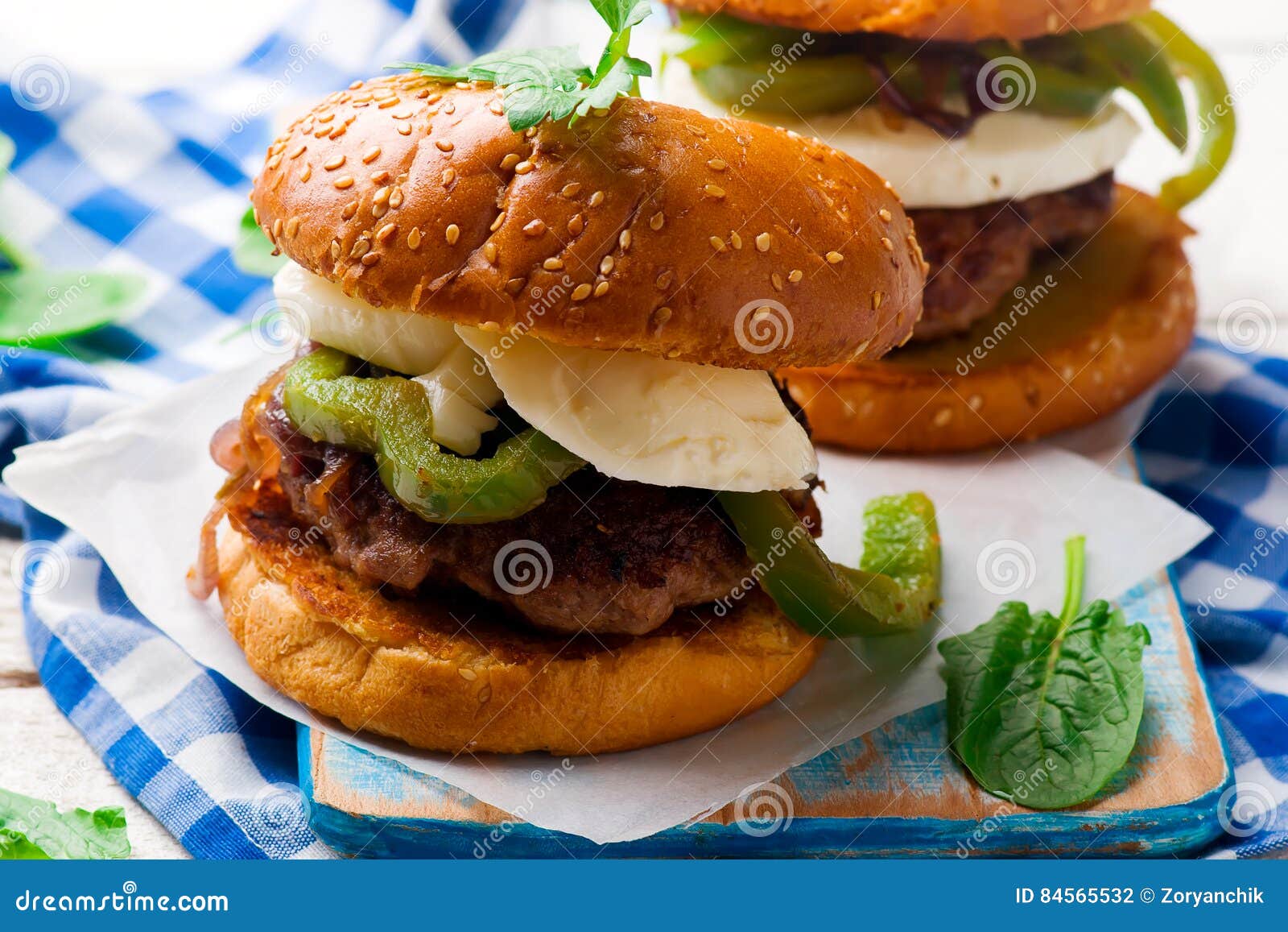 Chicken Sausage Burger. stock photo. Image of delicious 84565532