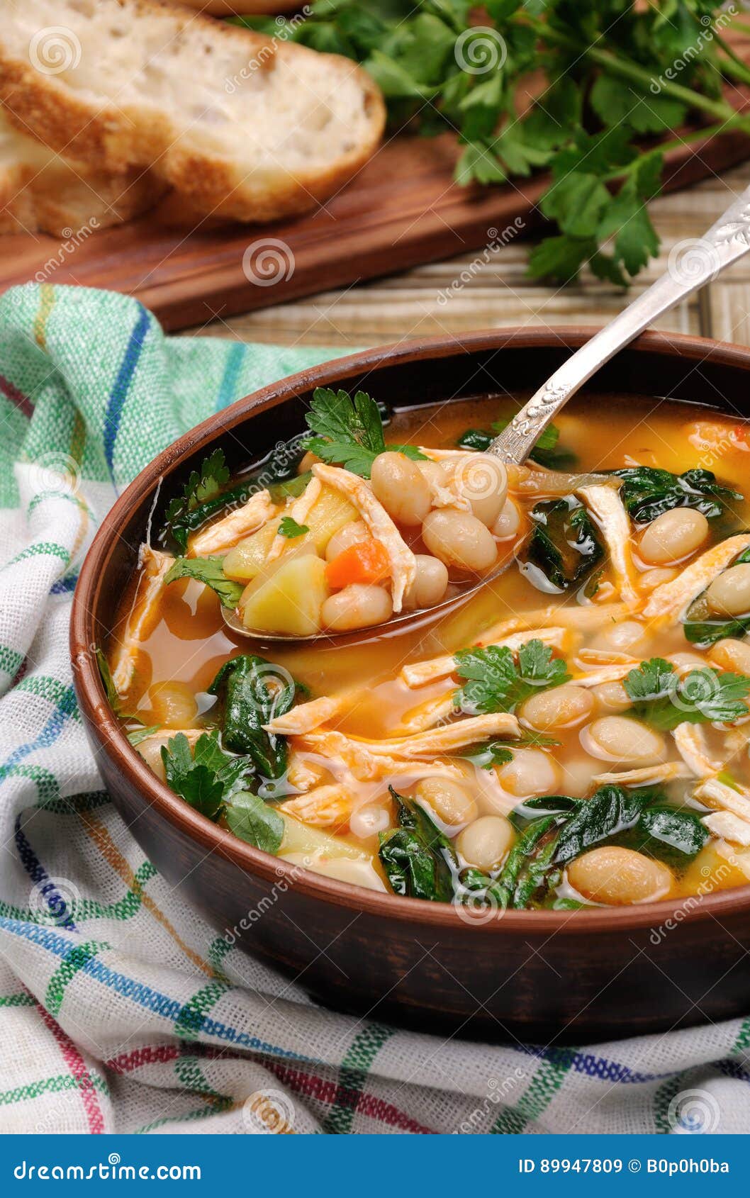 Chicken soup with beans stock image. Image of flavour 89947809