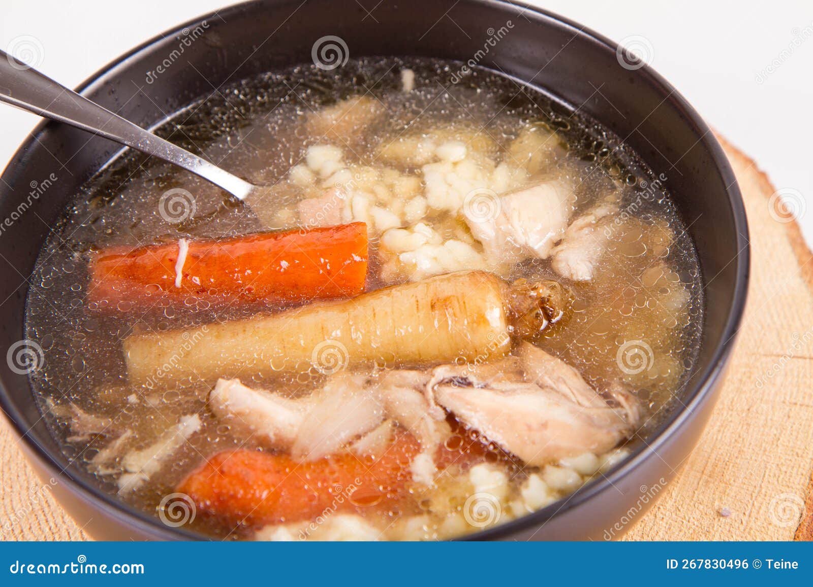 Chicken soup in a bowl stock photo. Image of plate, menu 267830496