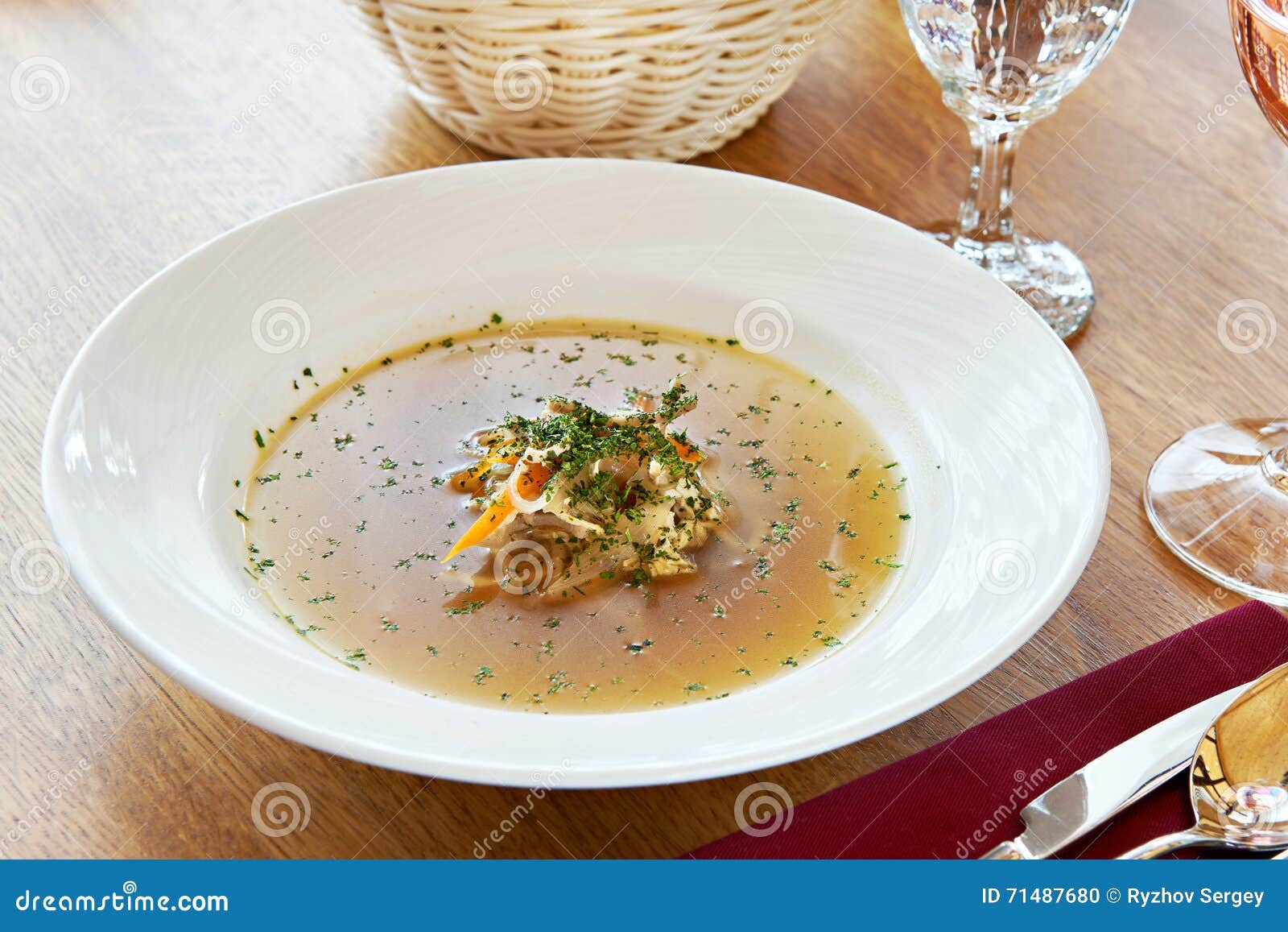 Chicken Soup on Dinner Table in Restaurant Stock Photo Image of
