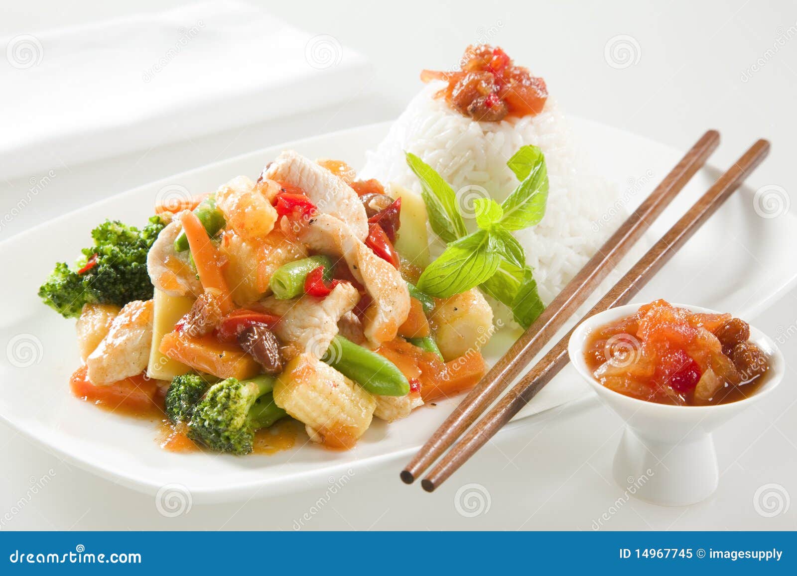 CHICKEN STIR FRY with RICE stock image. Image of pepper - 14967745