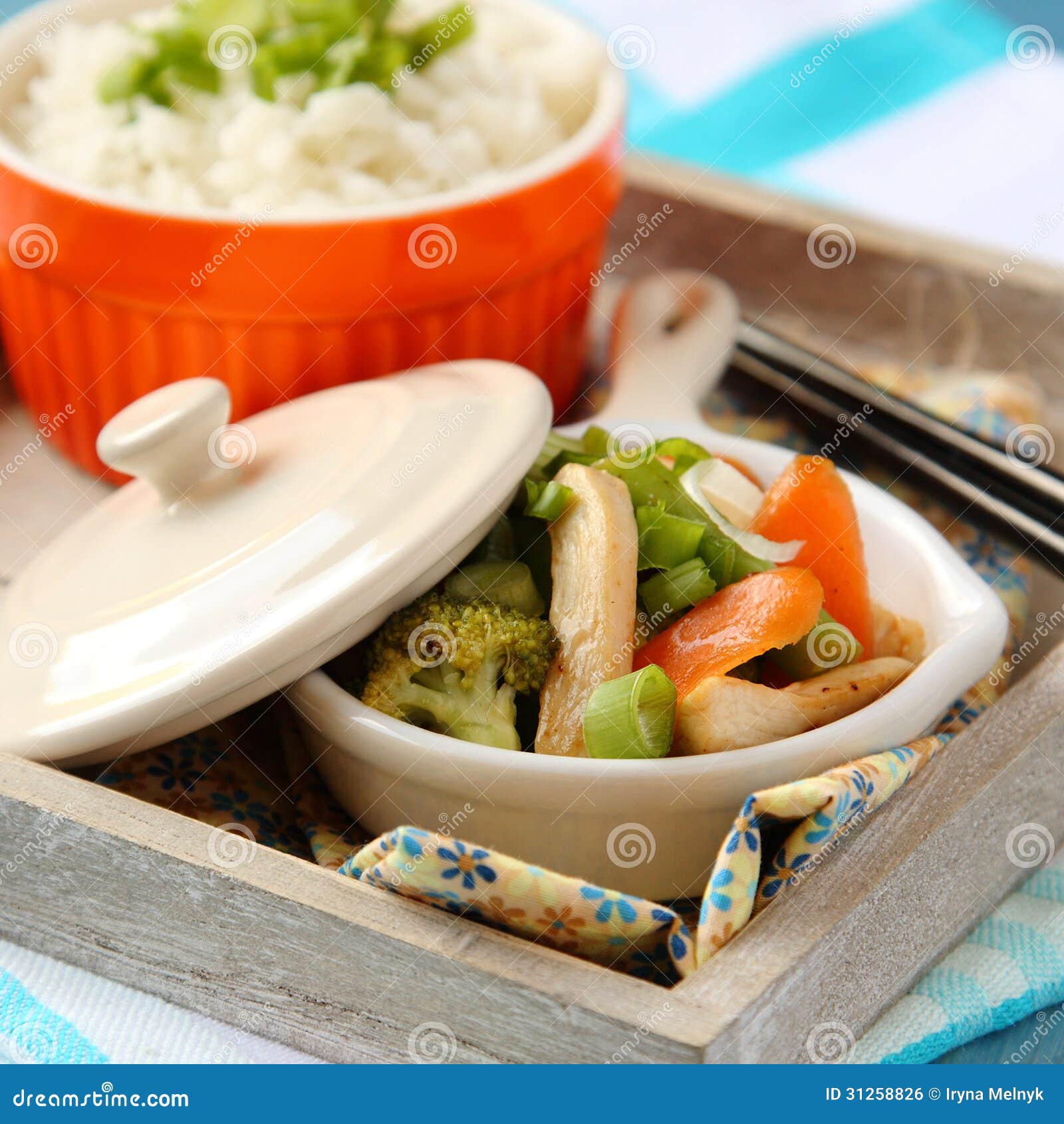 Chicken Stir Fry with Vegetables and Rice Stock Photo - Image of meat
