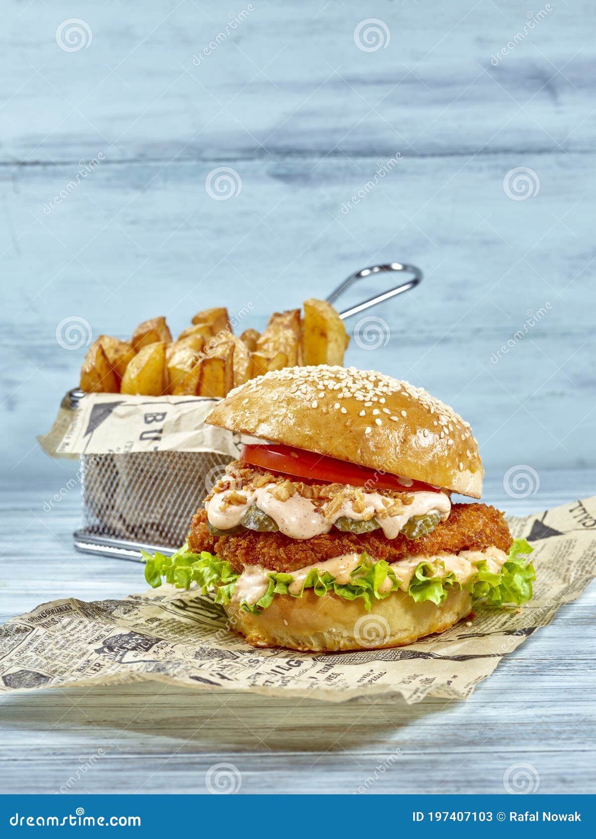 Chicken Strip Burger with Chips Stock Image - Image of juicy, junk ...