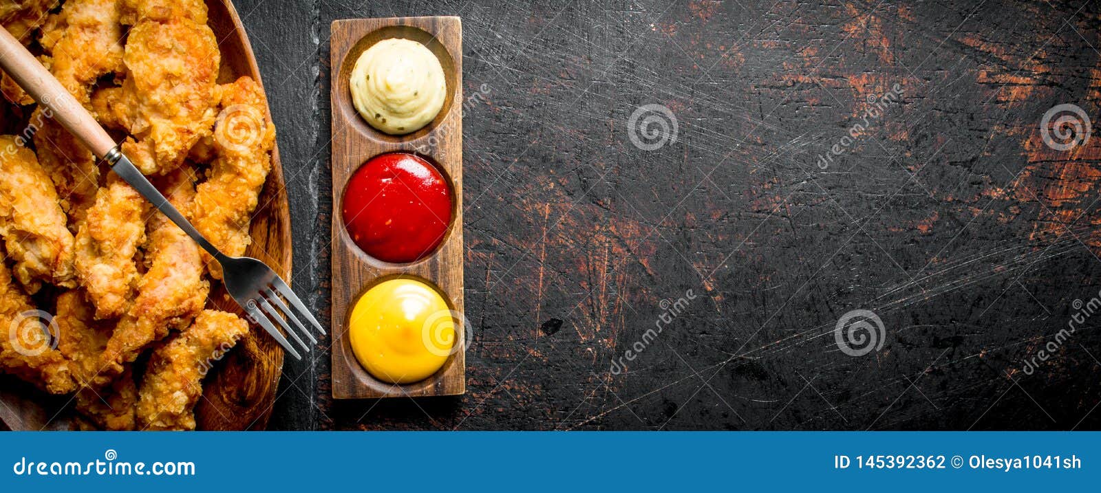 Chicken Strips with Different Sauces Stock Photo Image of crumb, heap