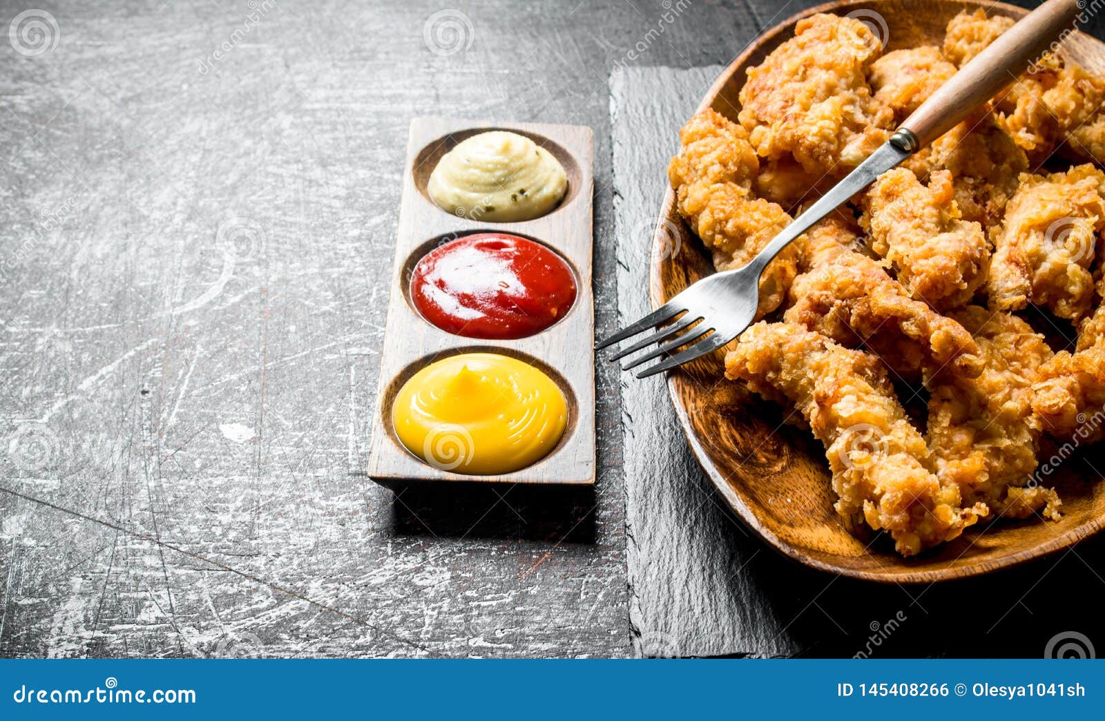 Chicken Strips with Different Sauces Stock Photo Image of breast