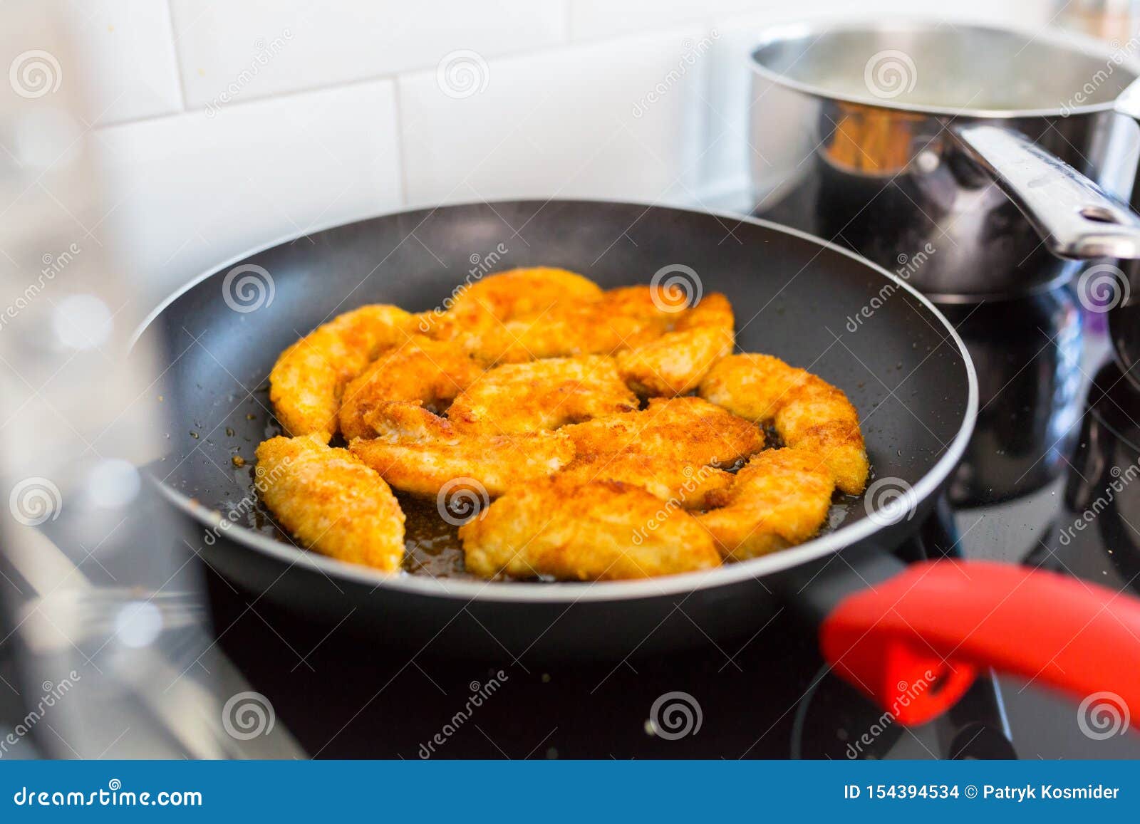 Chicken Strips Frying on the Pan Stock Photo Image of deep, cooked