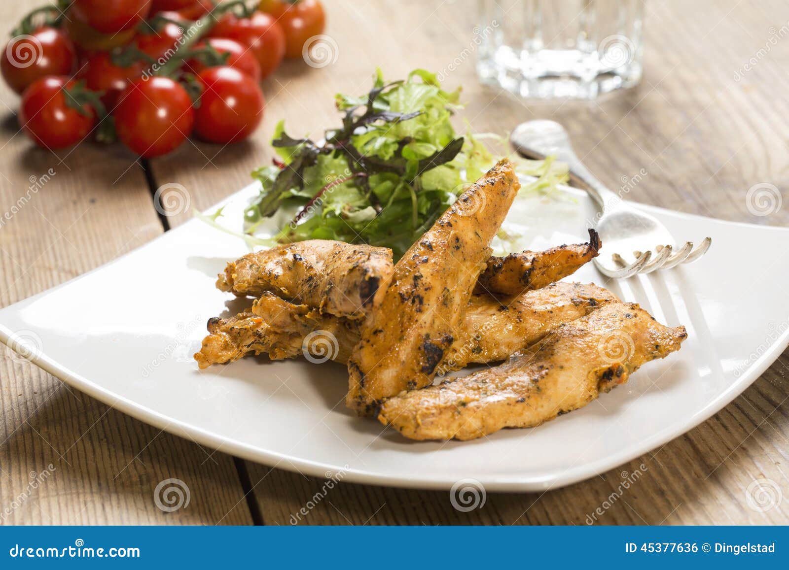 Chicken strips with salad stock photo. Image of freah 45377636