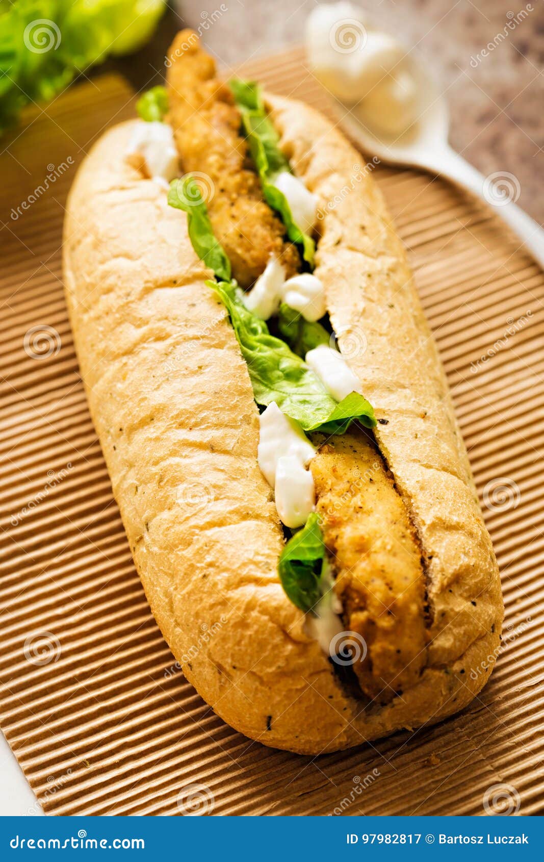 Chicken Sub Sandwich with Lettuce and Mayo Stock Image Image of bread