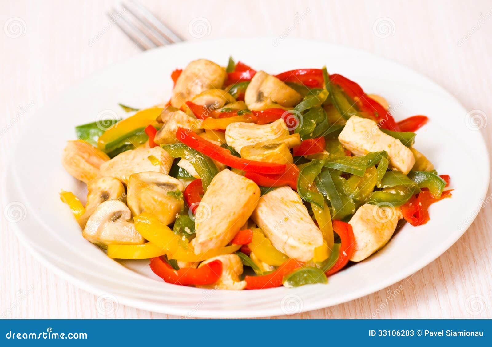 Chicken with Sweet Peppers and Mushrooms Stock Image Image of green