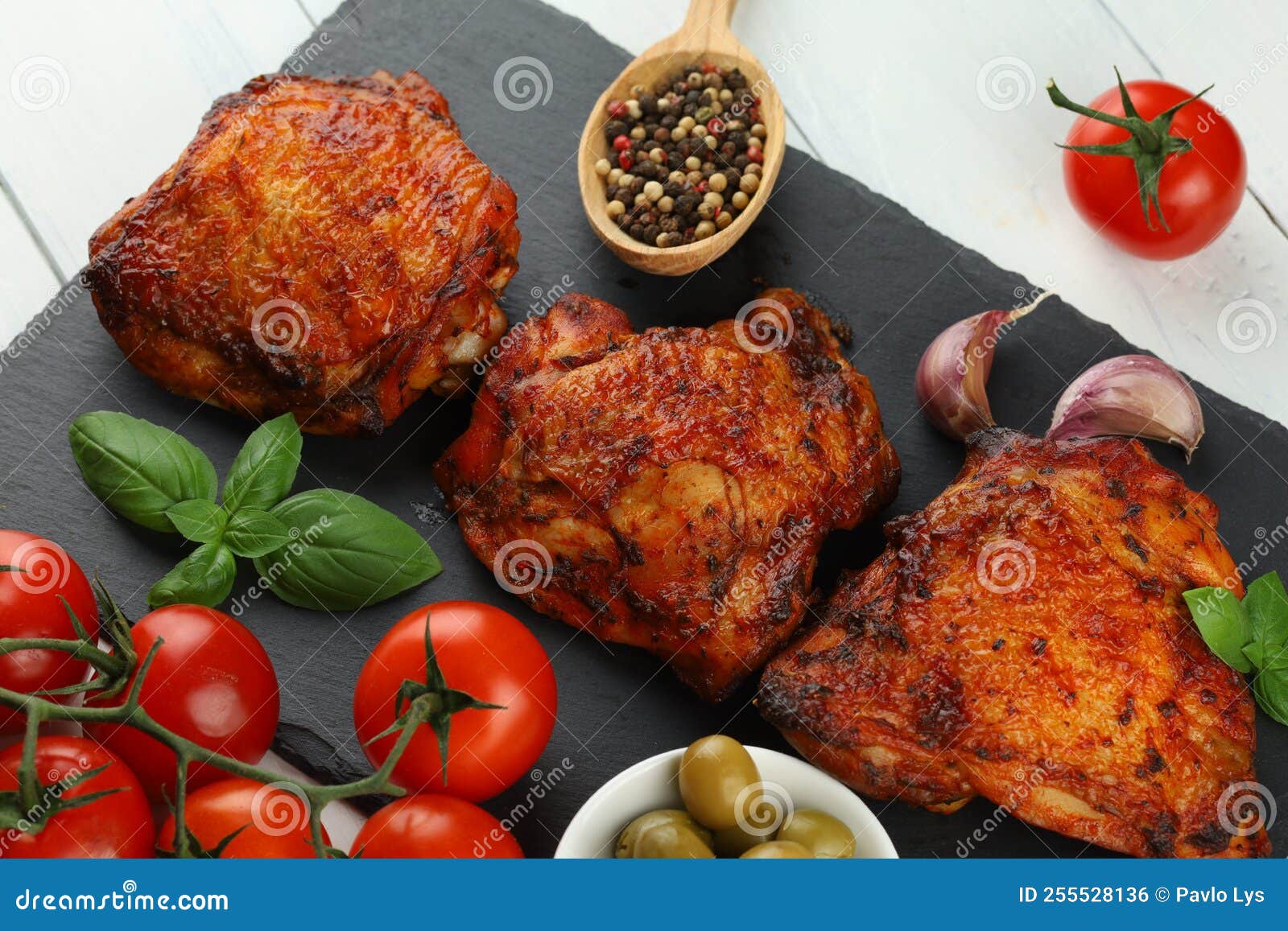 Chicken Thighs Baked with Vegetables and Spices Stock Photo Image of