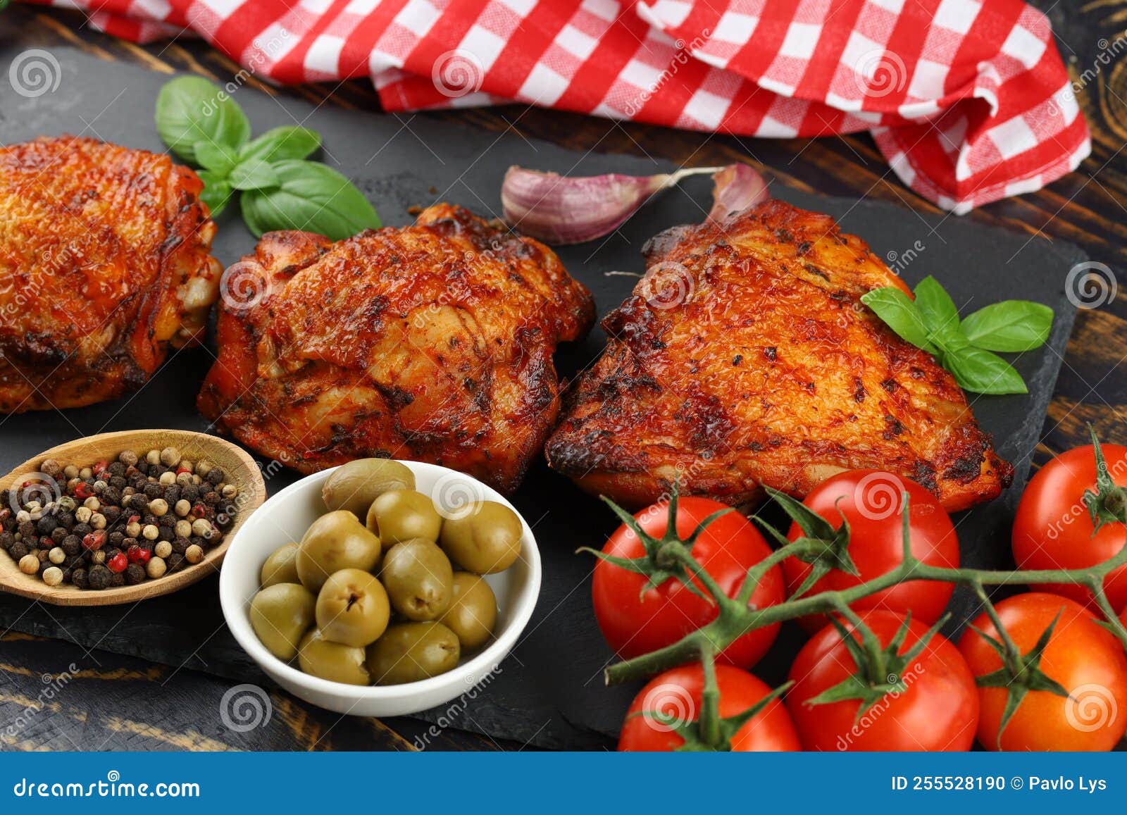 Chicken Thighs Baked with Vegetables and Spices Stock Photo Image of
