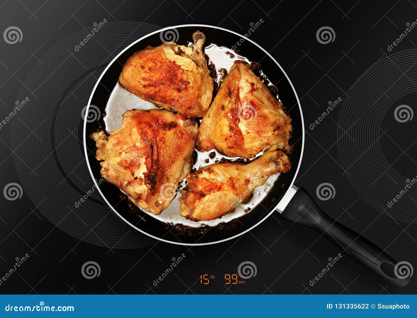 Chicken Thighs on Frying Pan Stock Photo - Image of calories, meal
