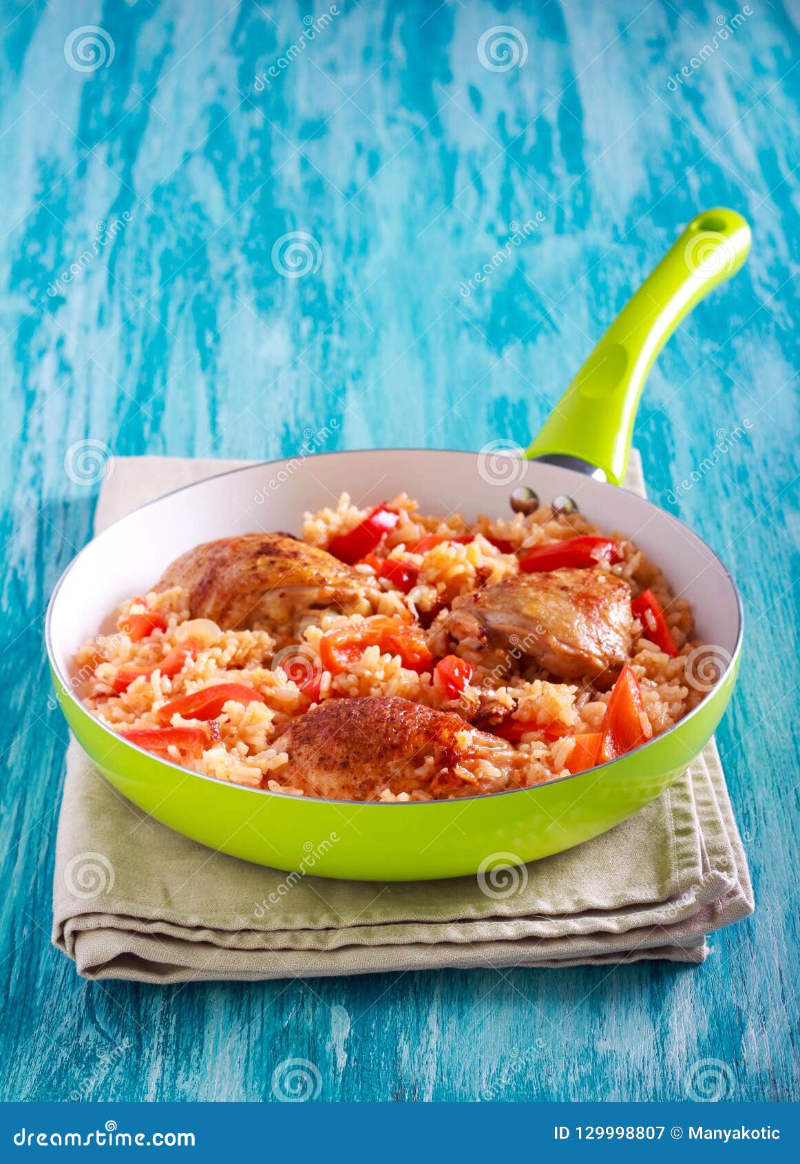 Chicken Thighs Rice and Red Pepper Casserole Stock Image Image of