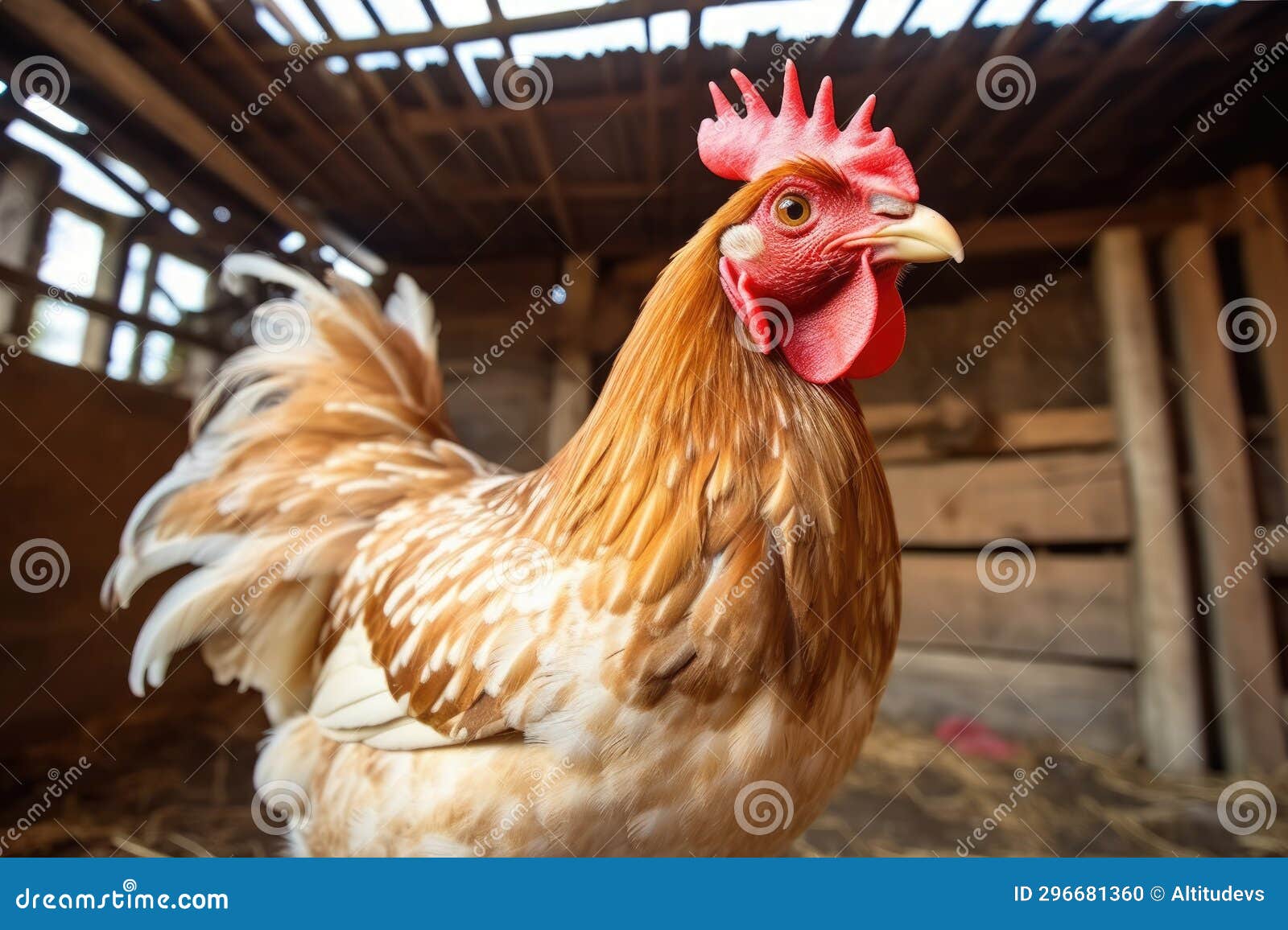 Chicken with Twisted Neck in a Coop Stock Photo Image of generated