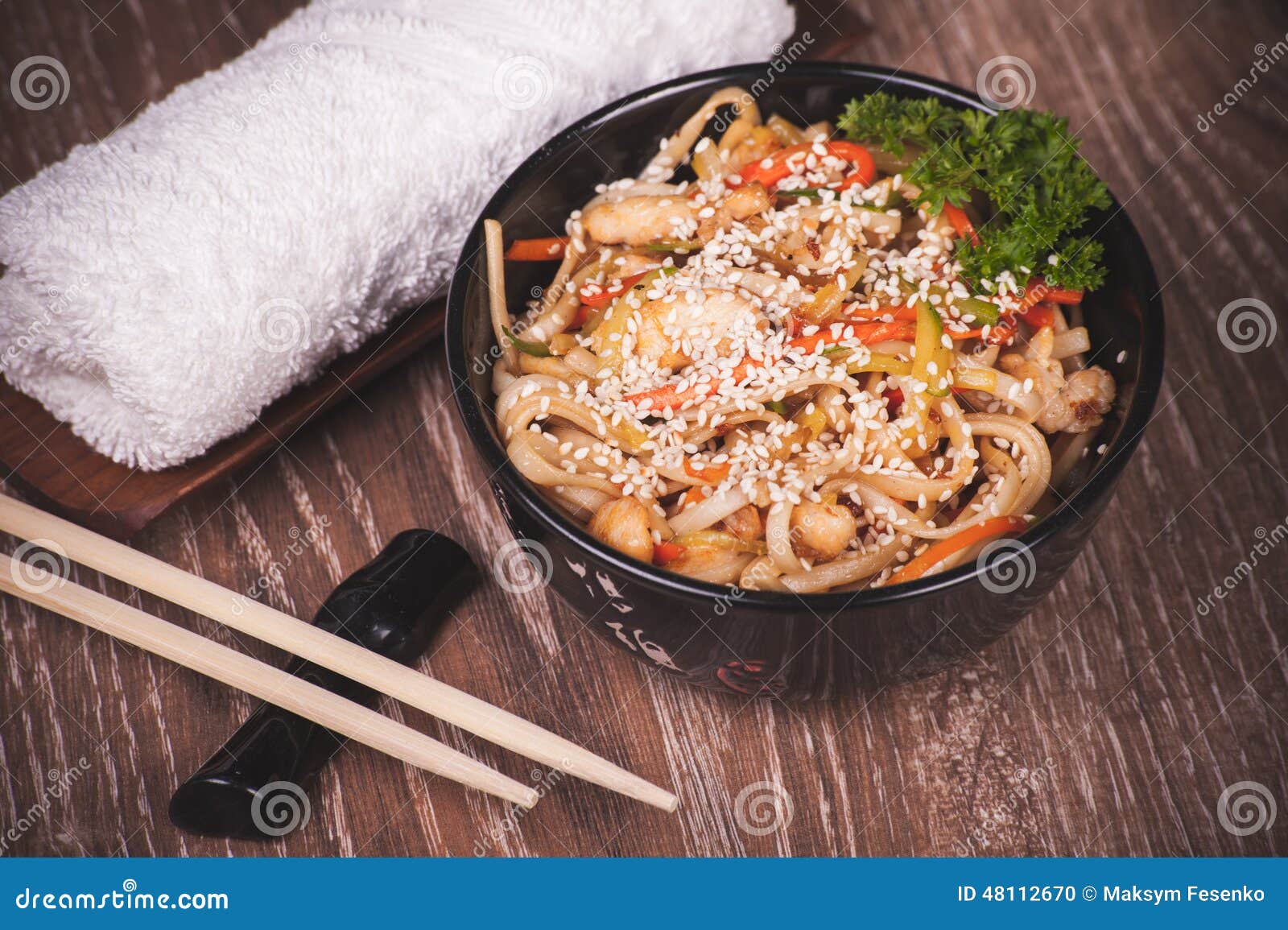 chicken udon noodles in bowl