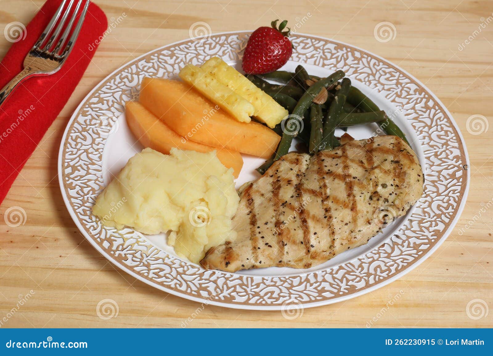 Chicken and Vegetable Dinner with Fruit at Wedding Stock Image - Image