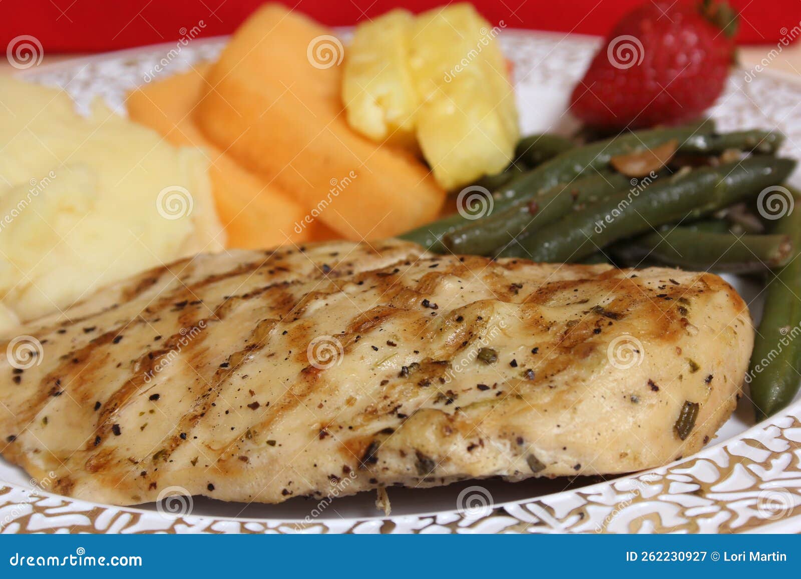 Chicken and Vegetable Dinner with Fruit at Wedding Stock Image - Image