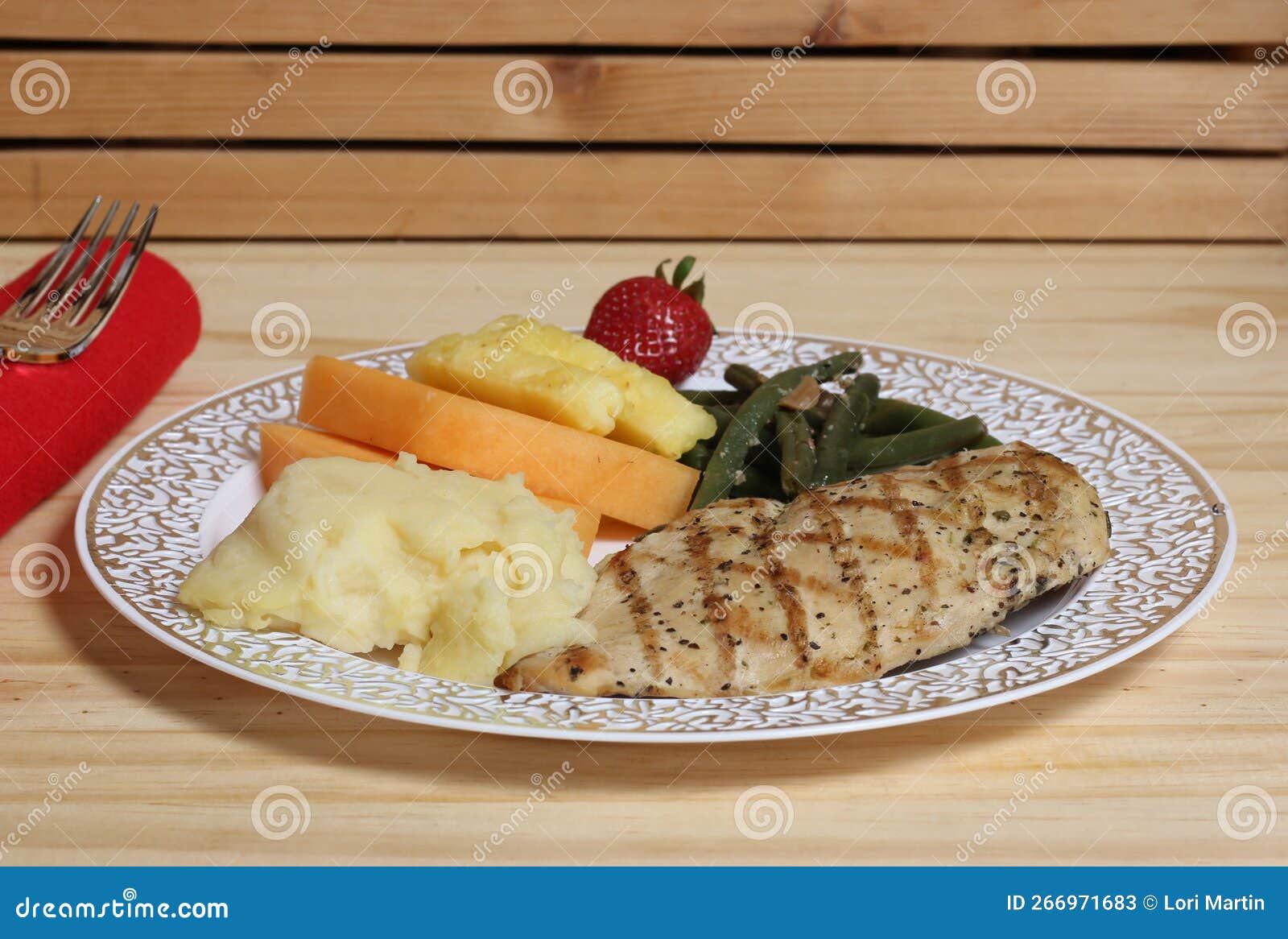 Chicken and Vegetable Dinner with Fruit at Wedding Stock Image - Image