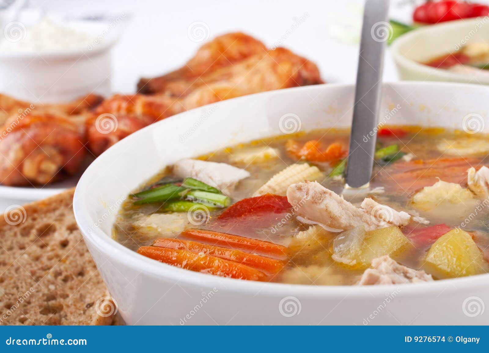 Chicken and vegetable soup stock photo. Image of herbs - 9276574