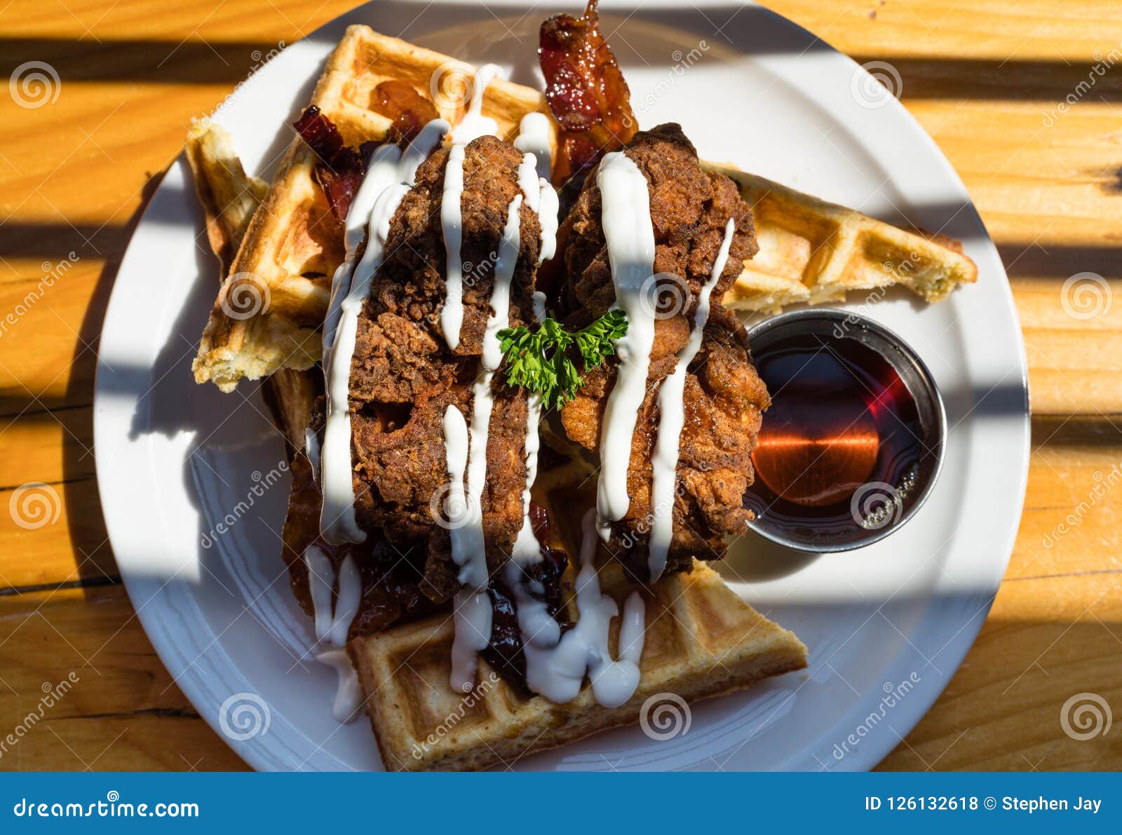 Chicken and Waffles in Vancouver Stock Photo Image of syrup, foodie