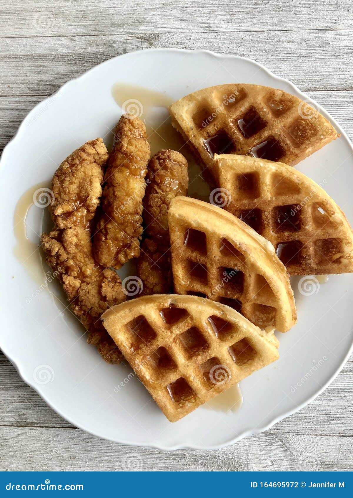 Chicken And Waffles On A White Plate Stock Photo Image Of American Belgian
