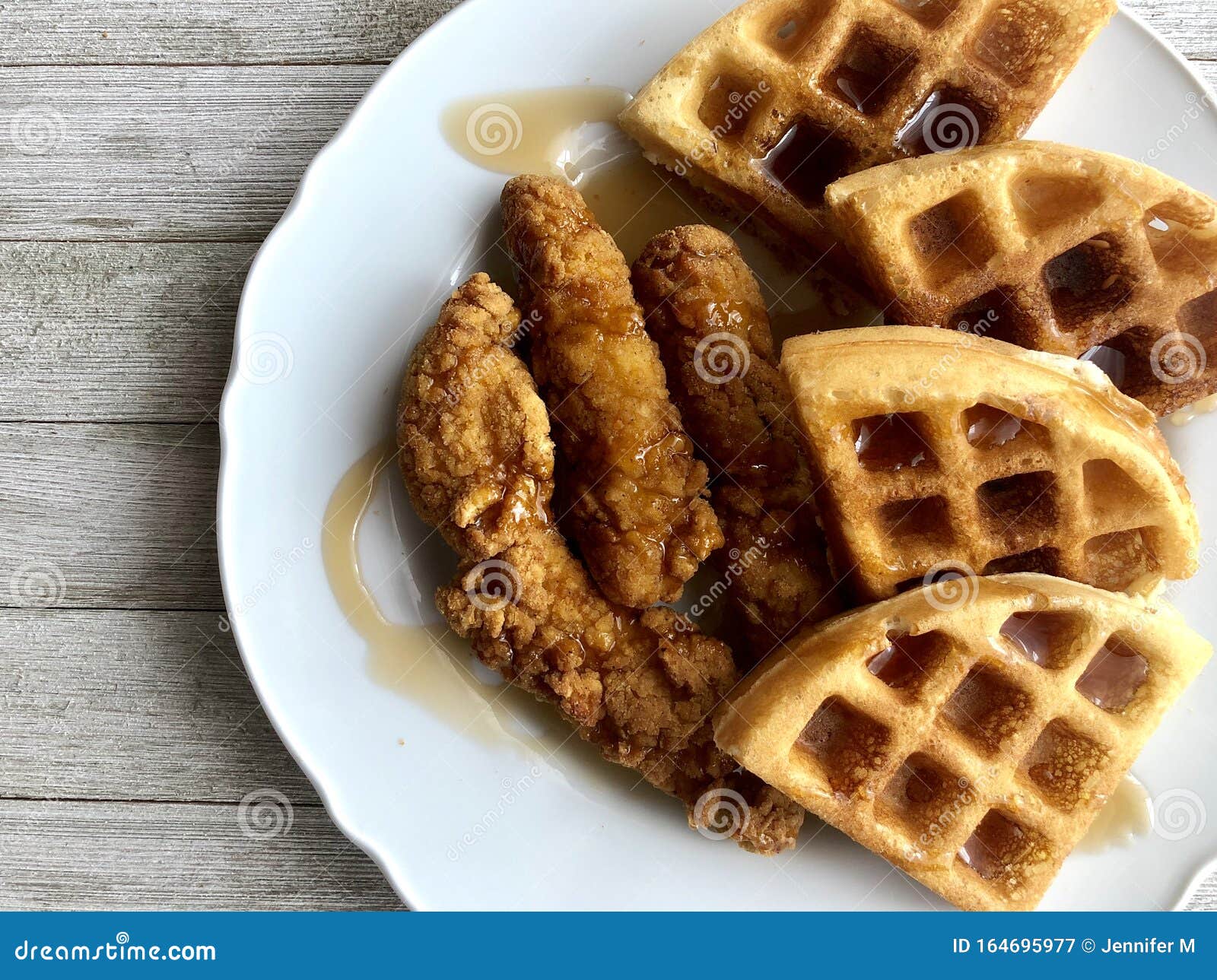 Chicken And Waffles On A White Plate Stock Image Image Of Appetizing Plate