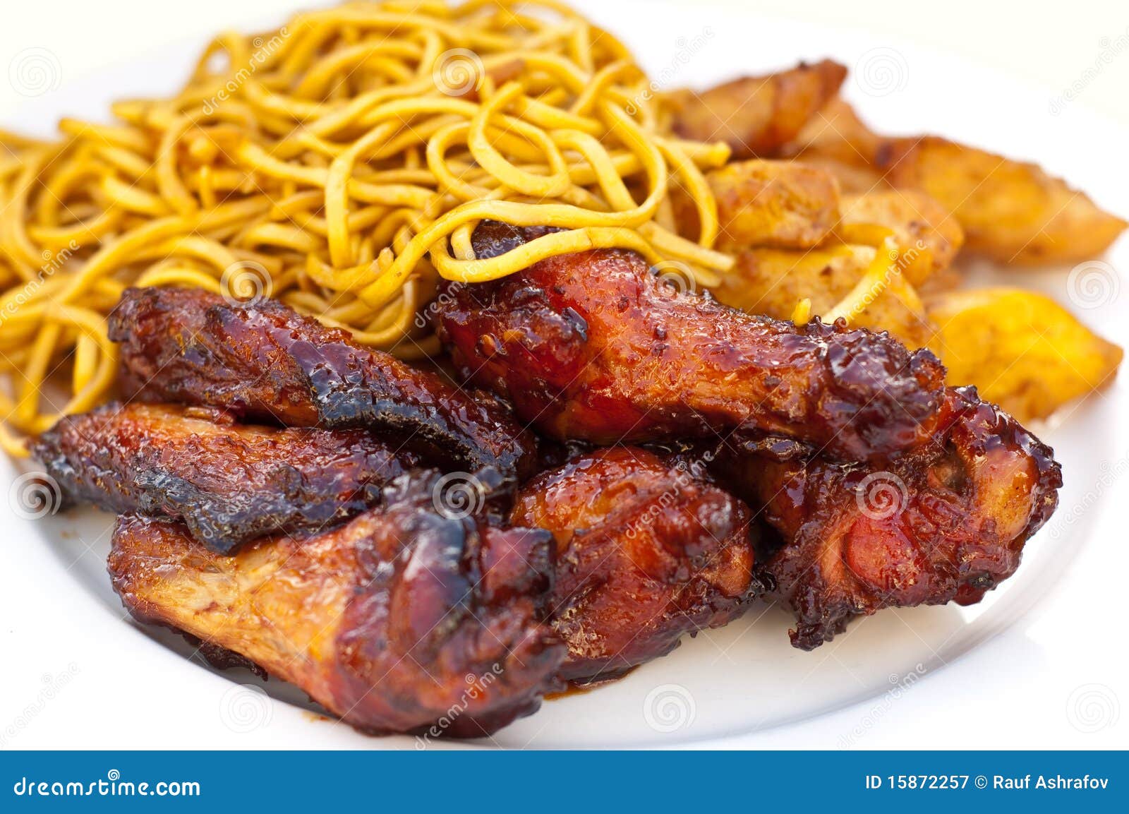 Chicken Wings and Strips with Noodles Stock Image Image of lunch