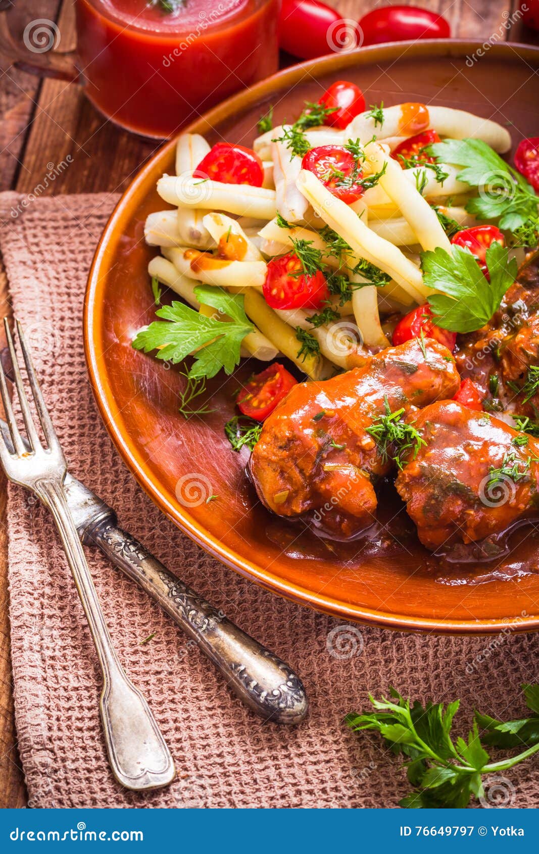 Chicken Wings Tomato Sauce Green Beans Rice Stock Image Image of