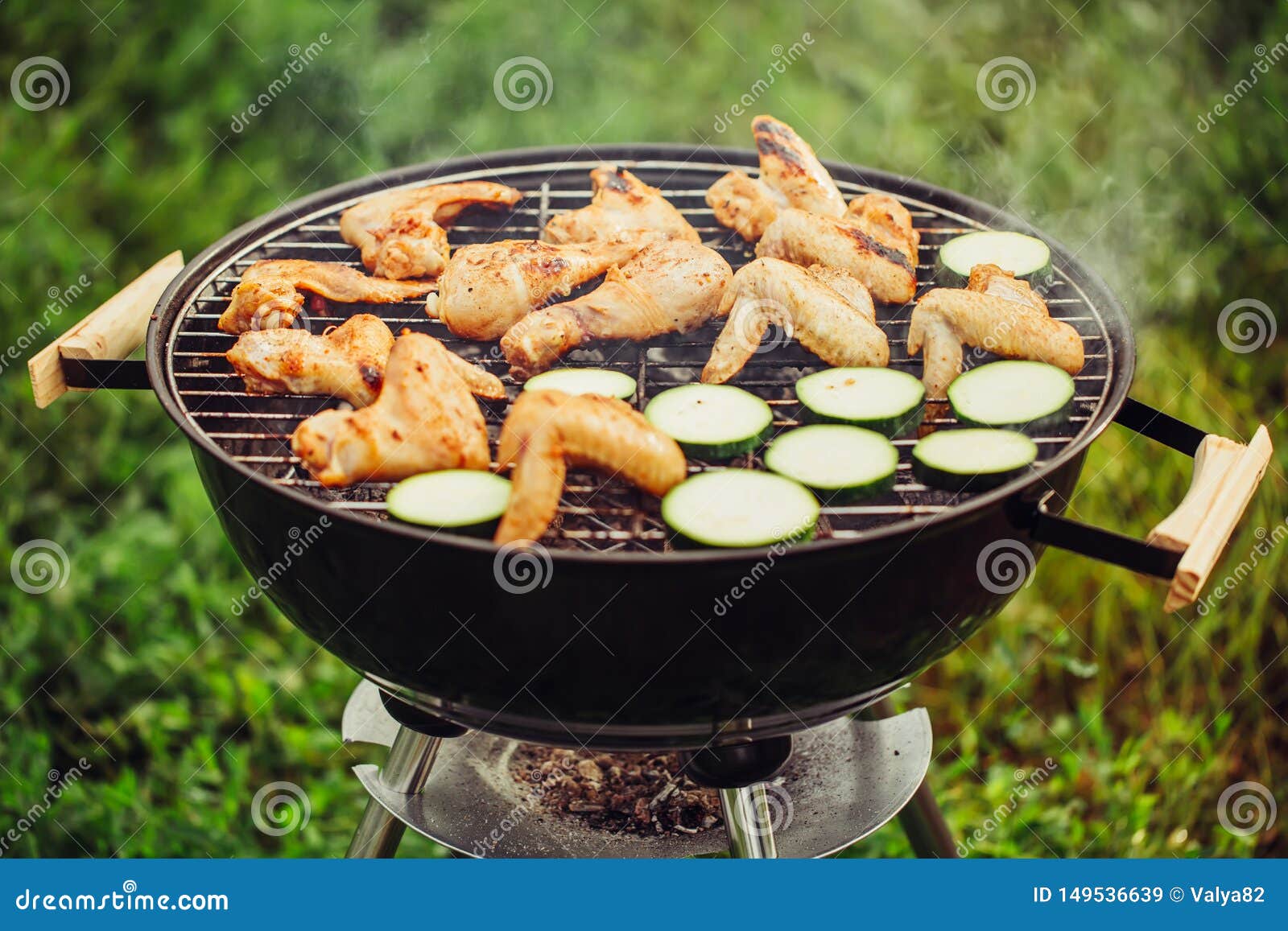 Chicken Wings and Zucchini on the Grill Stock Image Image of portable