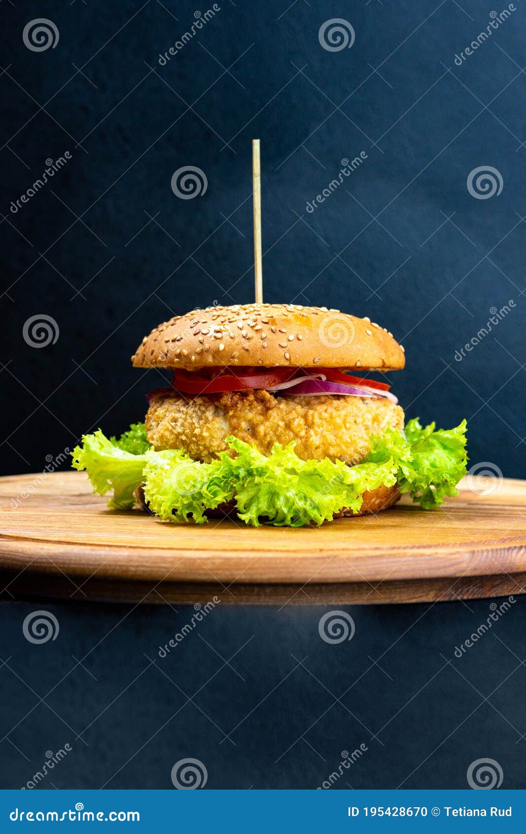 Chickenburger Sandwich Isolated on Darck Background Stock Photo - Image ...