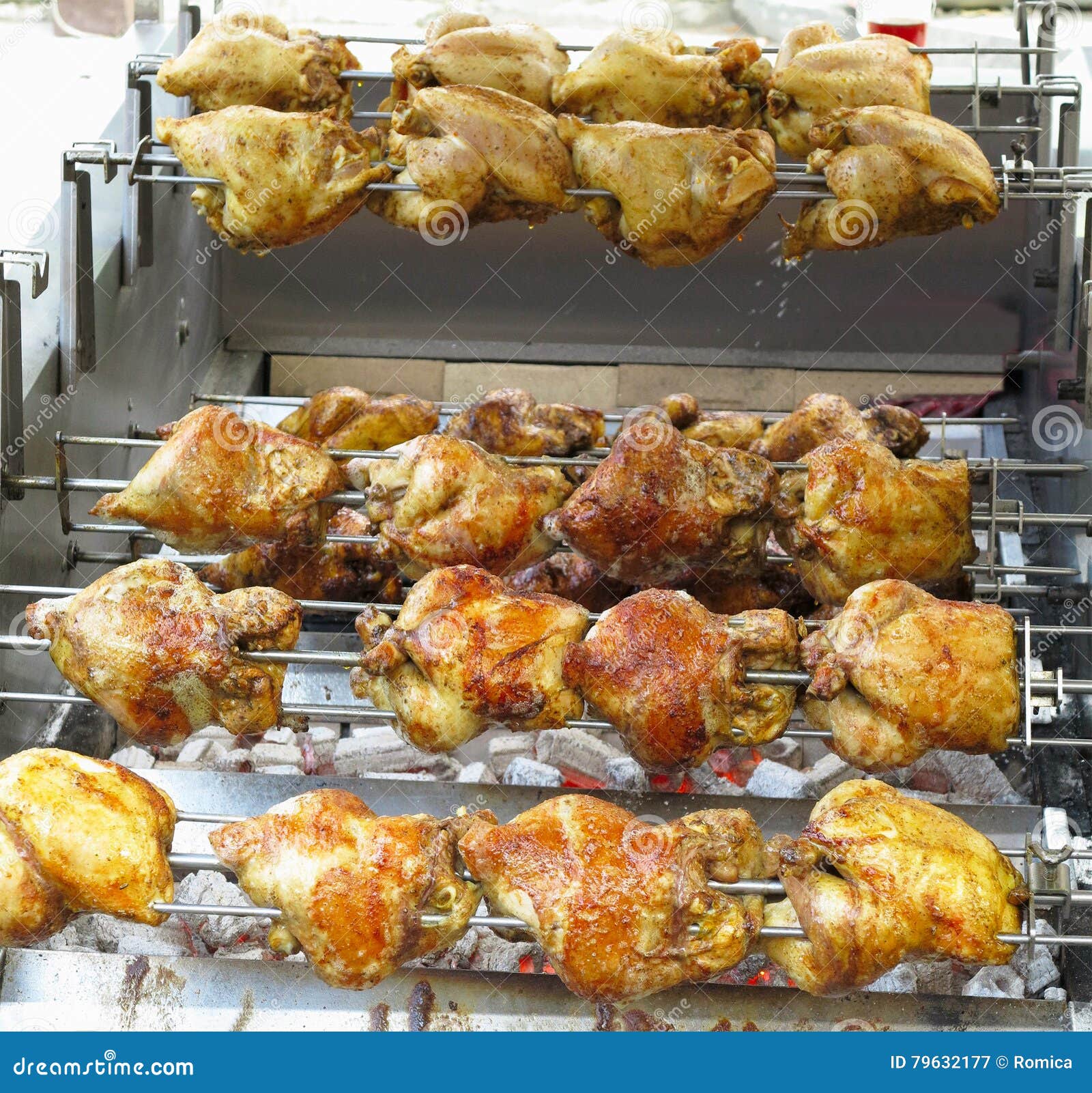 Chickens Barbecue on Grill with Hot Coals Stock Image Image of grill