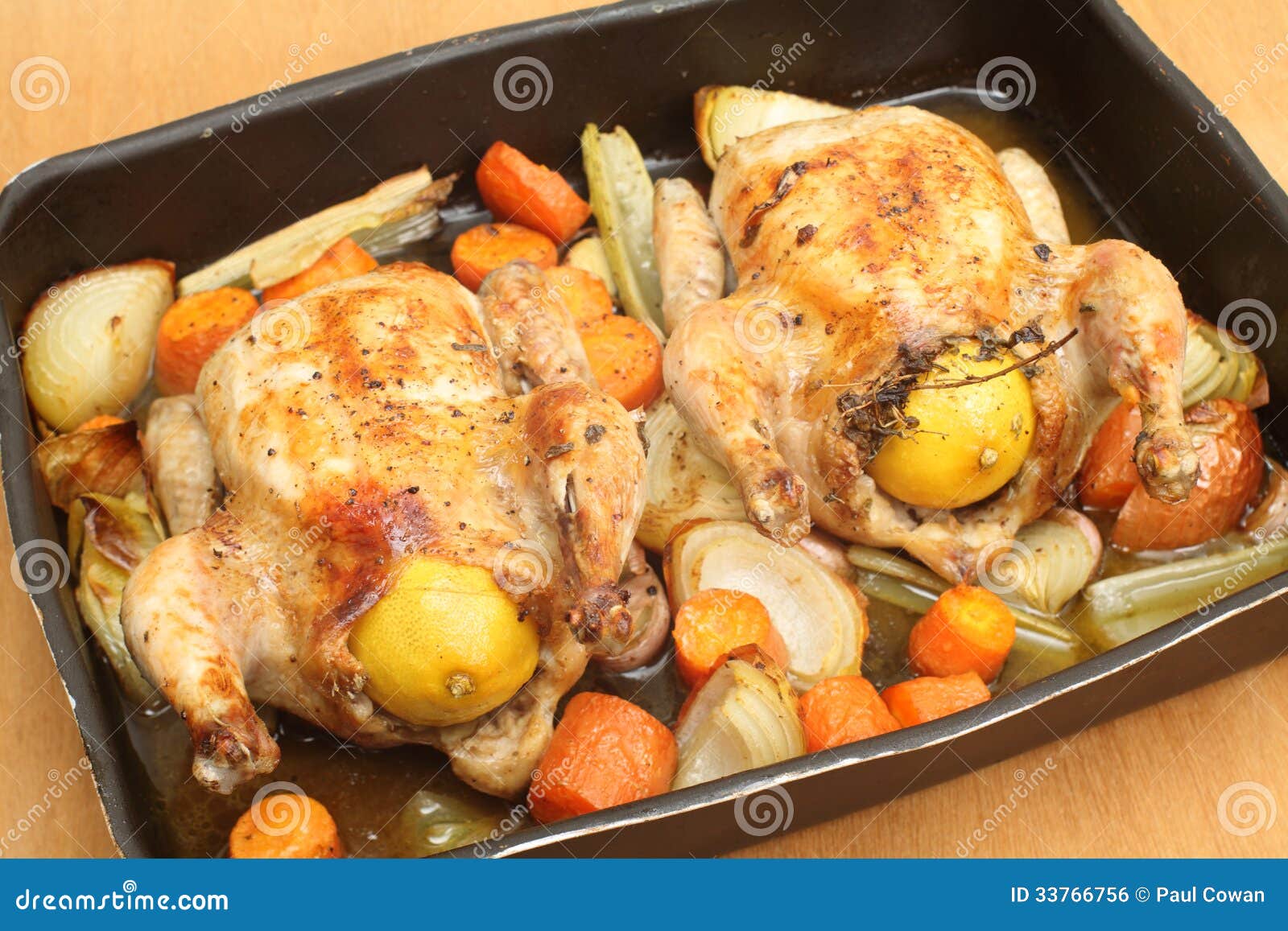 chickens roasted on vegetables