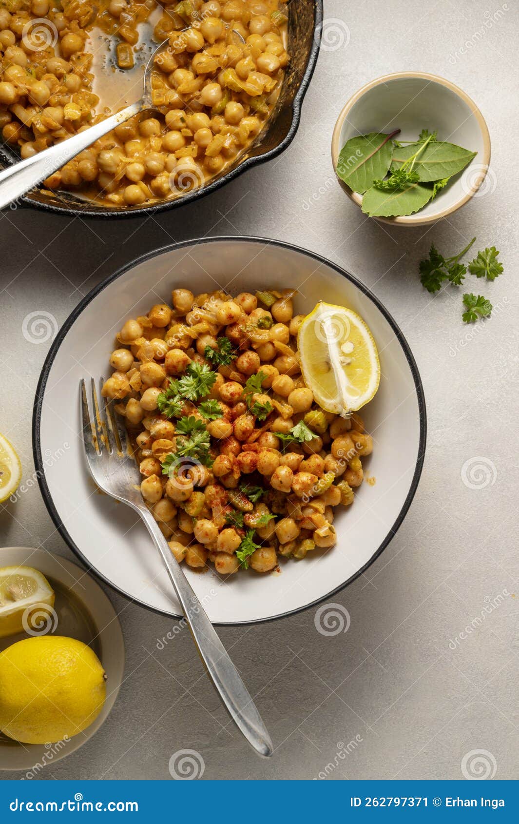 Chickpea Dish with Curry, Cooked Chickpeas with Spices and Herbs