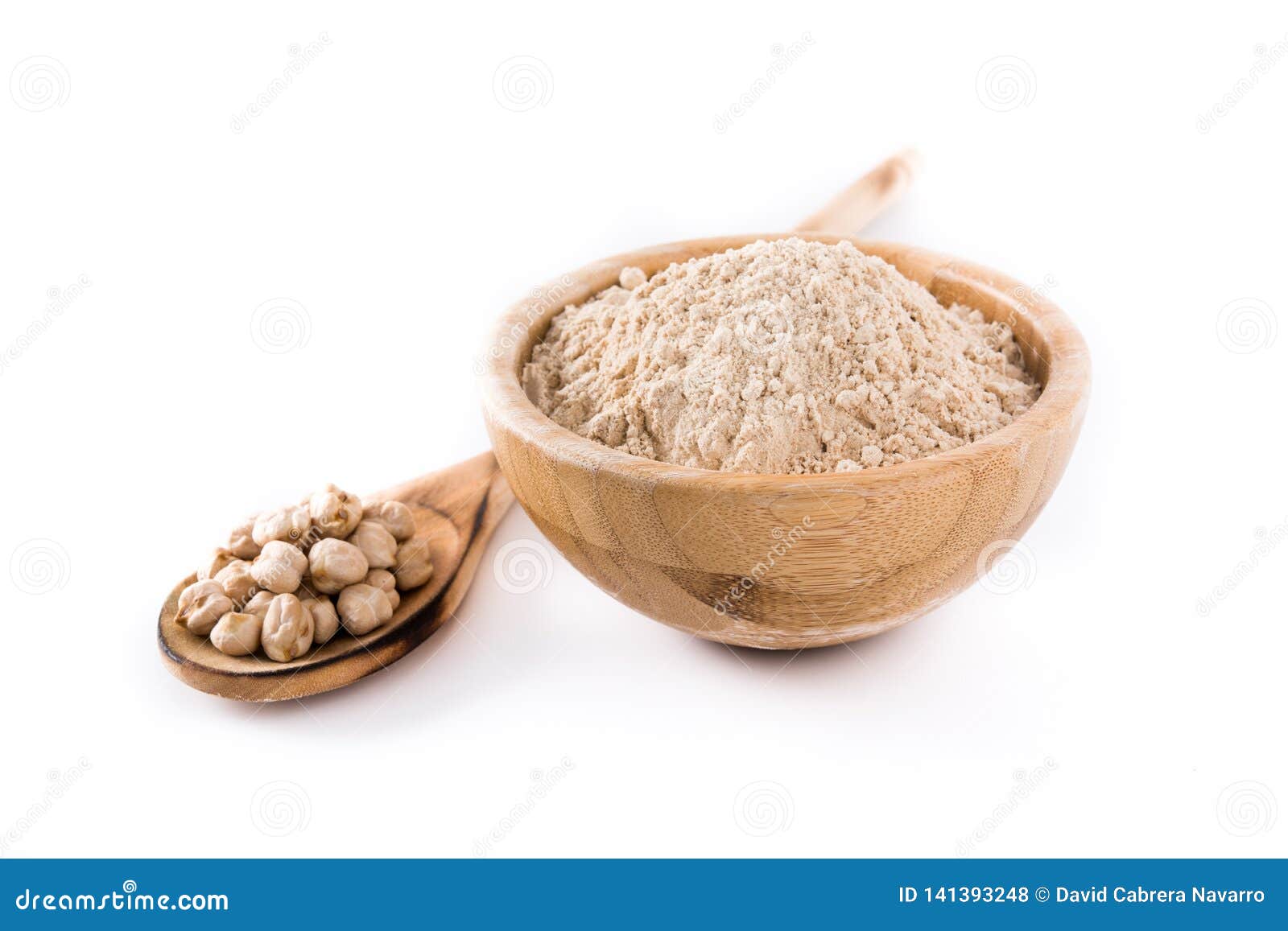 chickpea flour in wooden bowl 