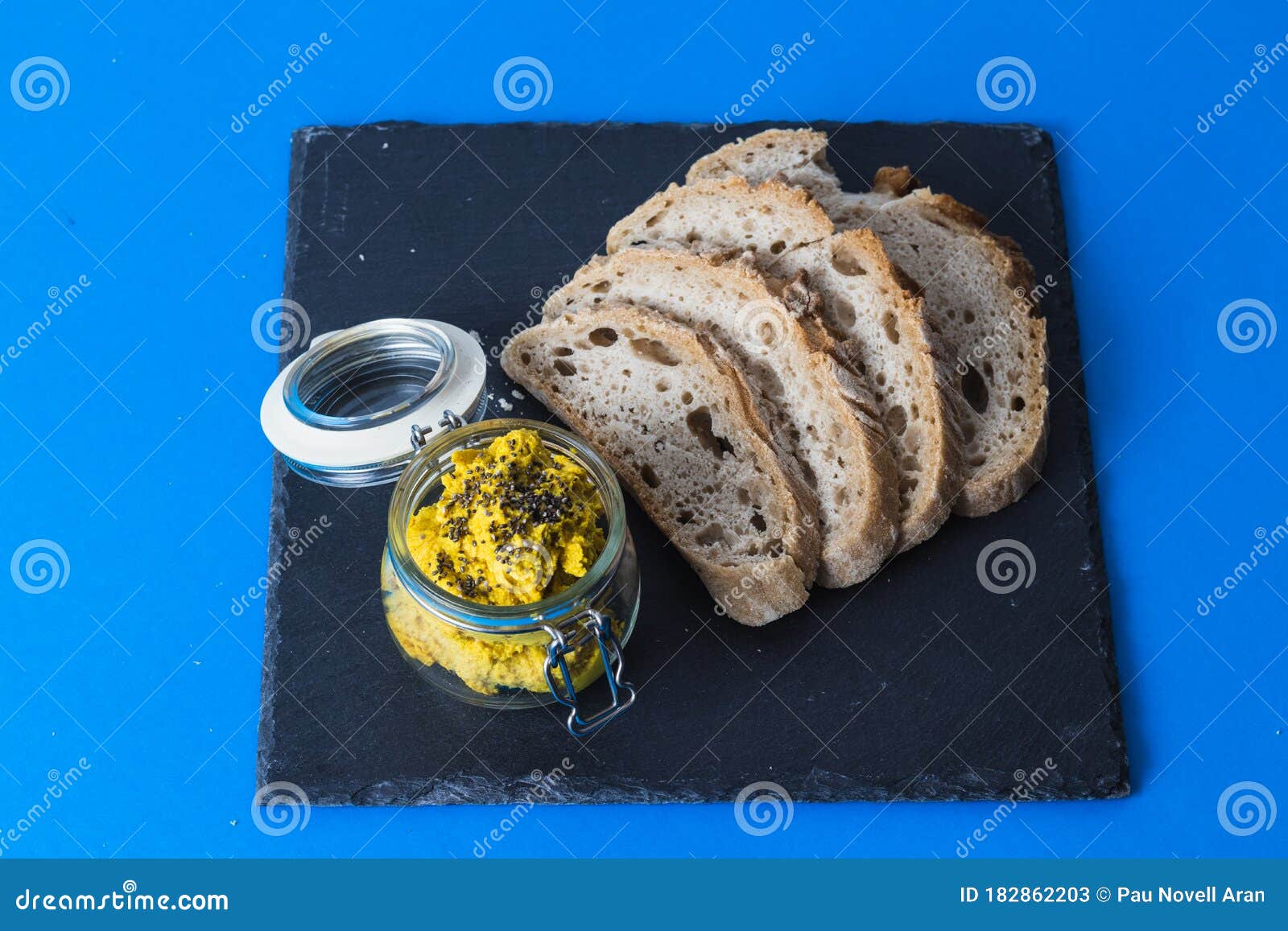 Chickpea Hummus with Curry and Slices of Bread Stock Image Image of
