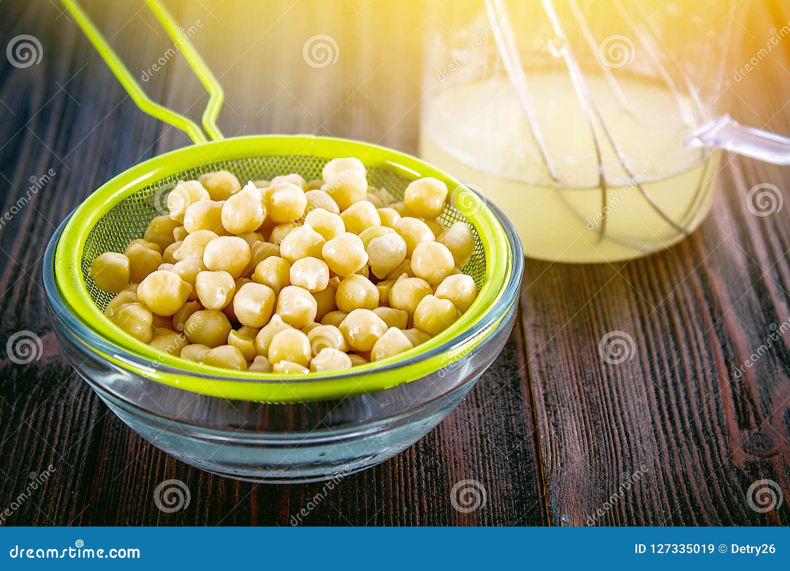 Chickpea Liquid Water Brine Draining. Vegan Aquafaba. Stock Image