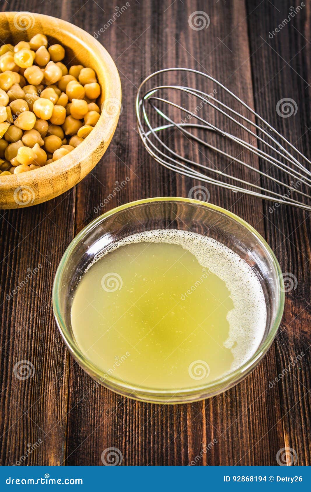 Chickpea Liquid Water Brine Draining. Vegan Aquafaba Stock Photo