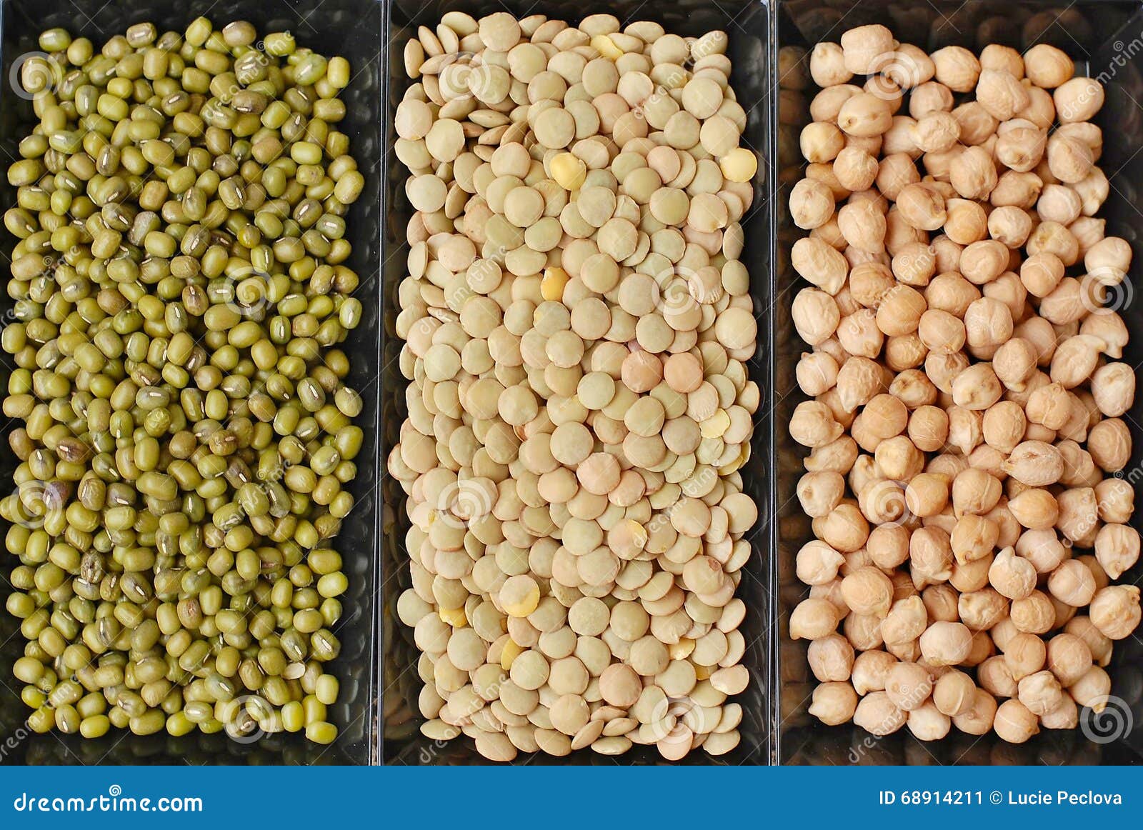 Chickpeas, Lentils and Mung Beans in Black Plate Stock Image Image of